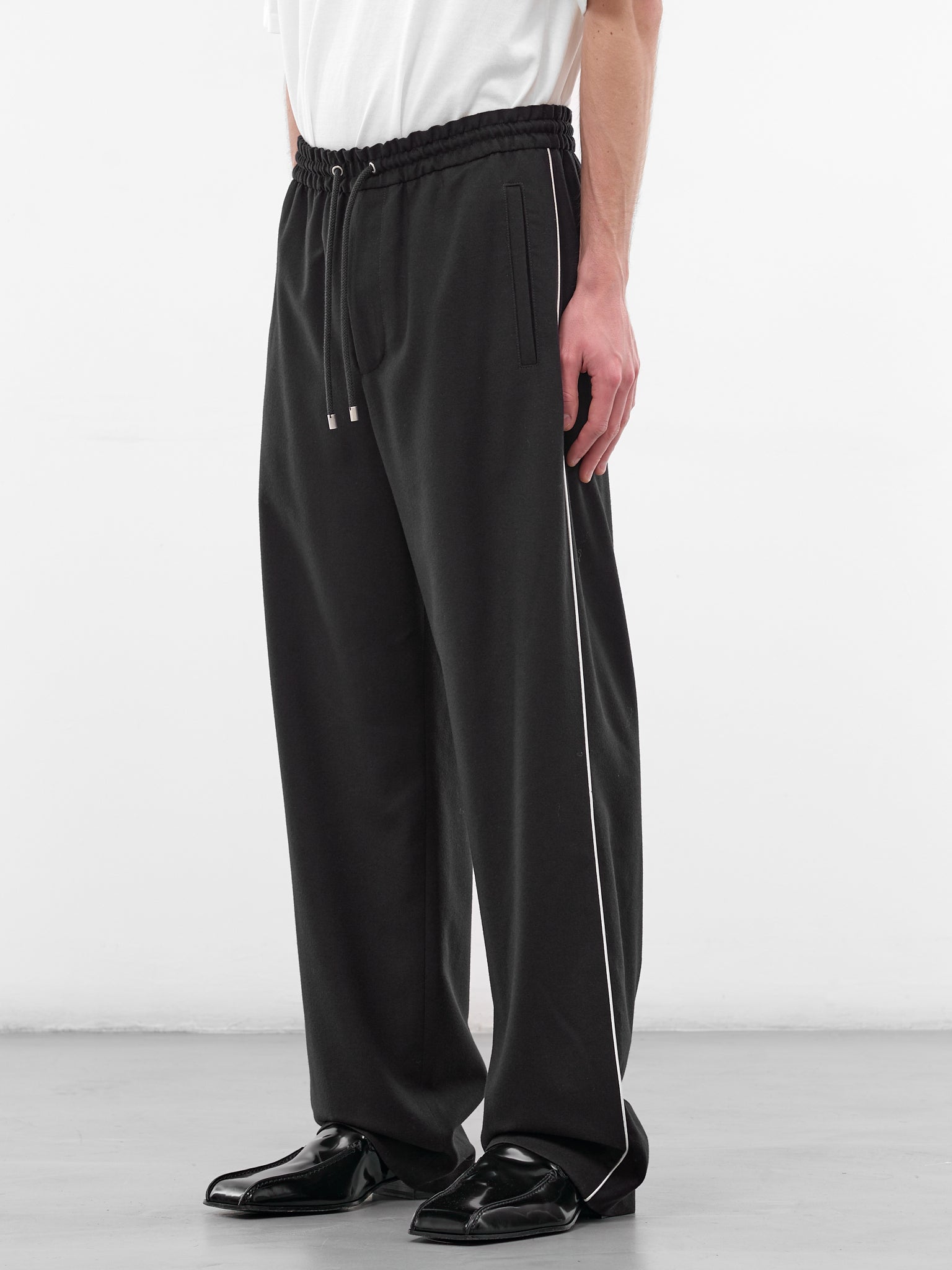 Navy Elasticated Wool Flannel Sweatpants (H526Y04X62-NAVY-BLUE)