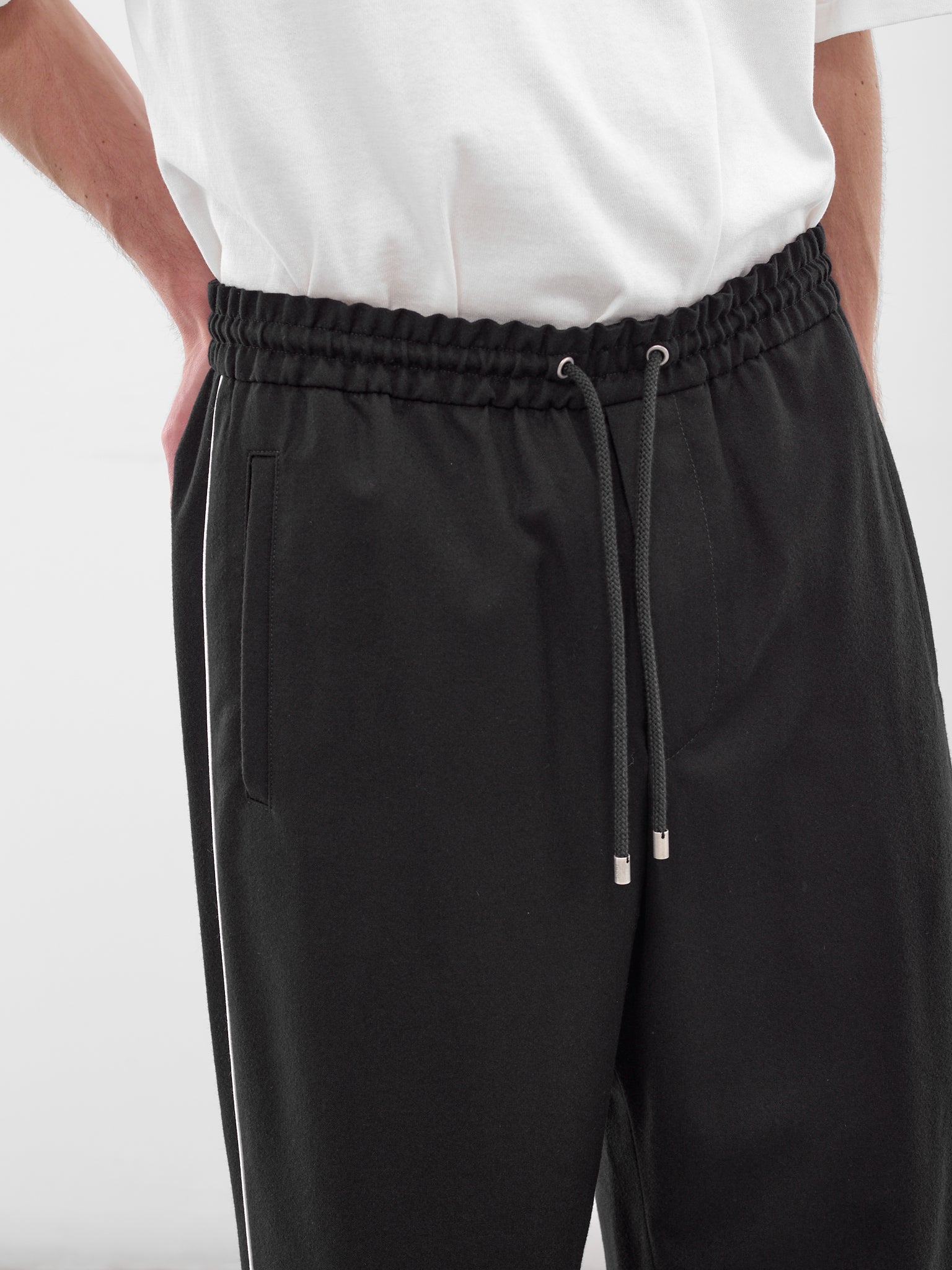 Navy Elasticated Wool Flannel Sweatpants (H526Y04X62-NAVY-BLUE)