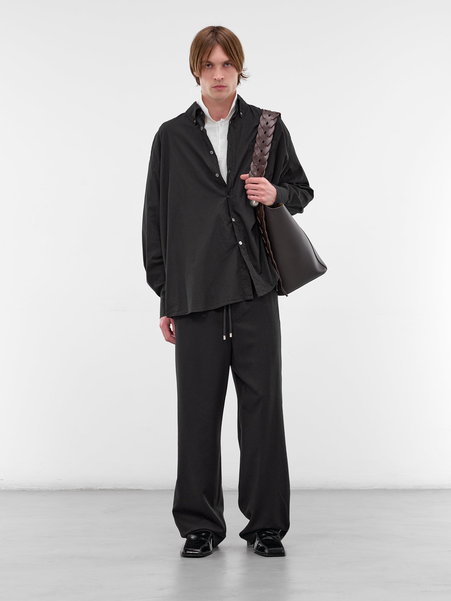 Navy Elasticated Wool Flannel Sweatpants (H526Y04X62-NAVY-BLUE)