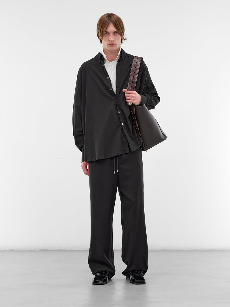 Navy Elasticated Wool Flannel Sweatpants (H526Y04X62-NAVY-BLUE)