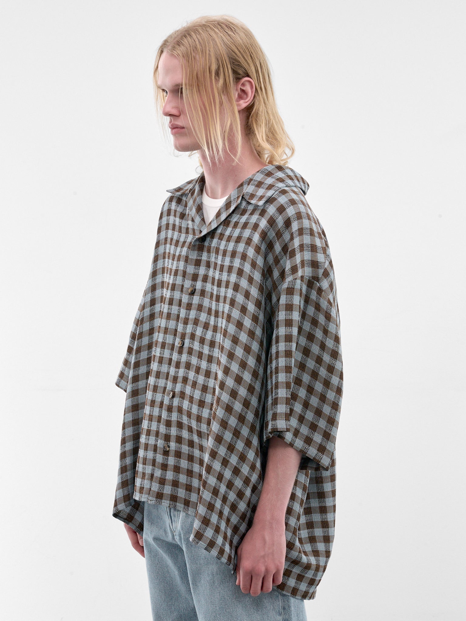 Boxy Check Short Sleeve Shirt (H526Y05WHY-BLUE-BROWN)