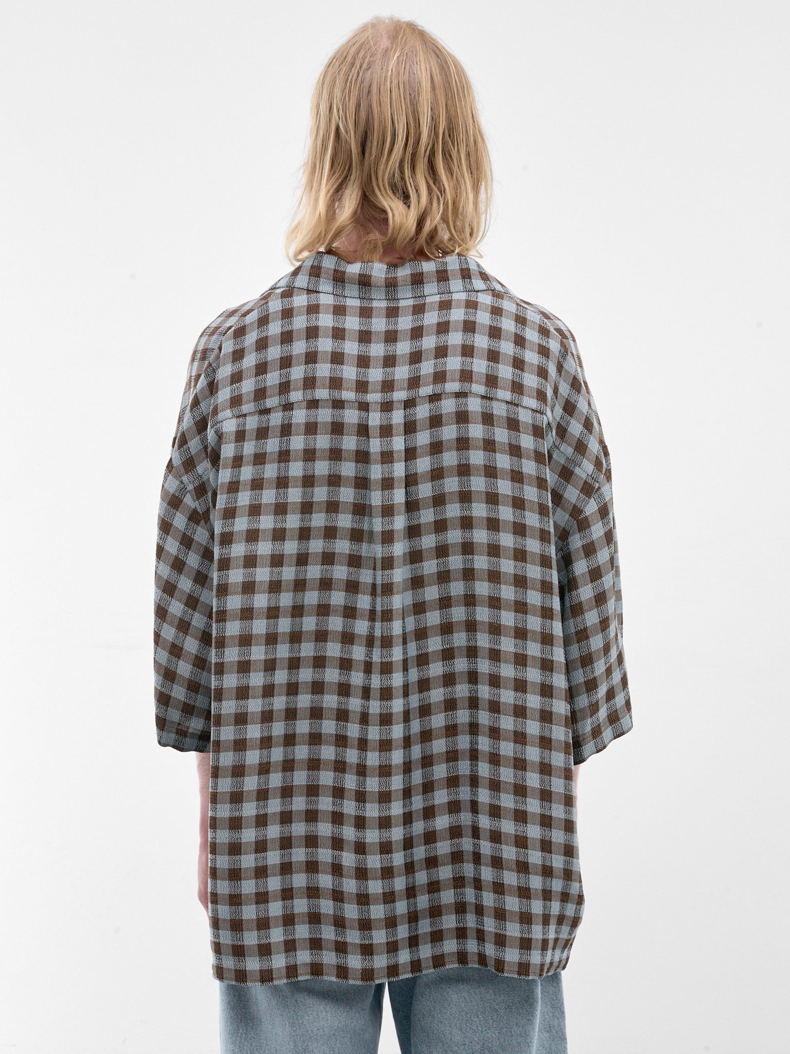 Boxy Check Short Sleeve Shirt (H526Y05WHY-BLUE-BROWN)