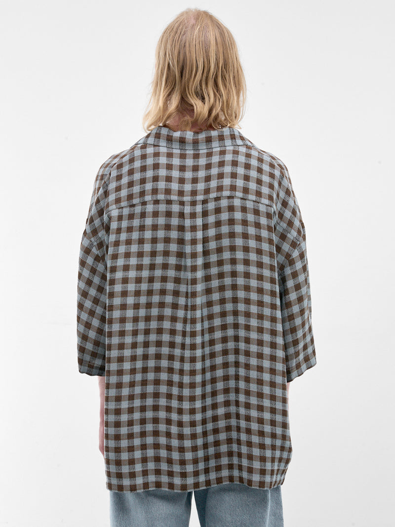 Boxy Check Short Sleeve Shirt (H526Y05WHY-BLUE-BROWN)