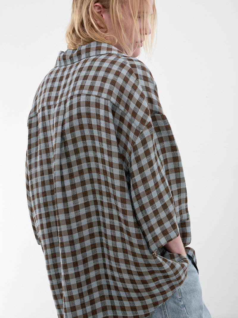 Boxy Check Short Sleeve Shirt (H526Y05WHY-BLUE-BROWN)