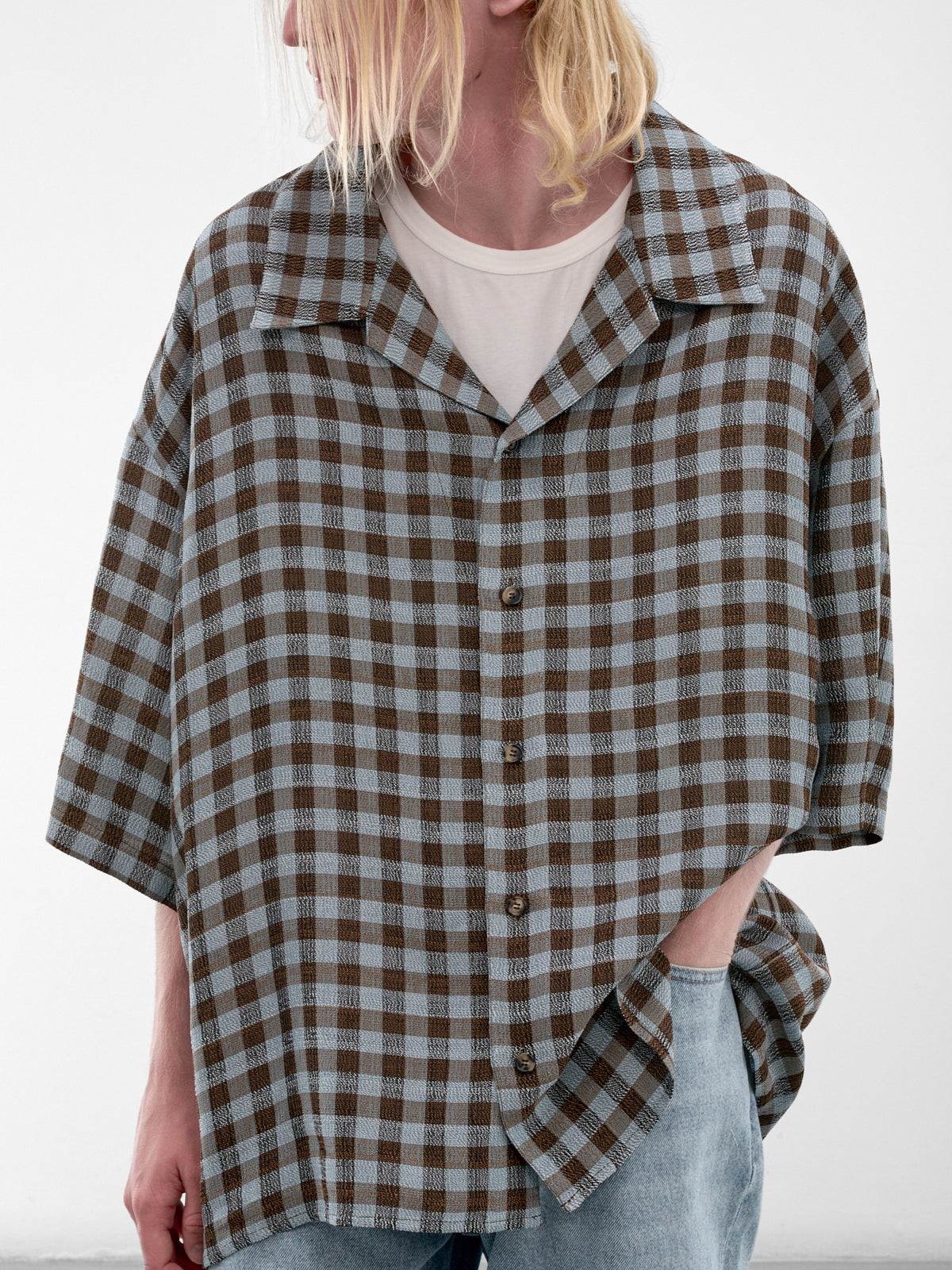 Boxy Check Short Sleeve Shirt (H526Y05WHY-BLUE-BROWN)