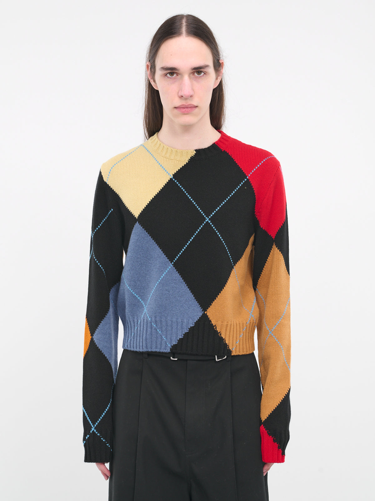 Cropped Argyle Sweater (H526Y14KGN-BLACK-MULTI)
