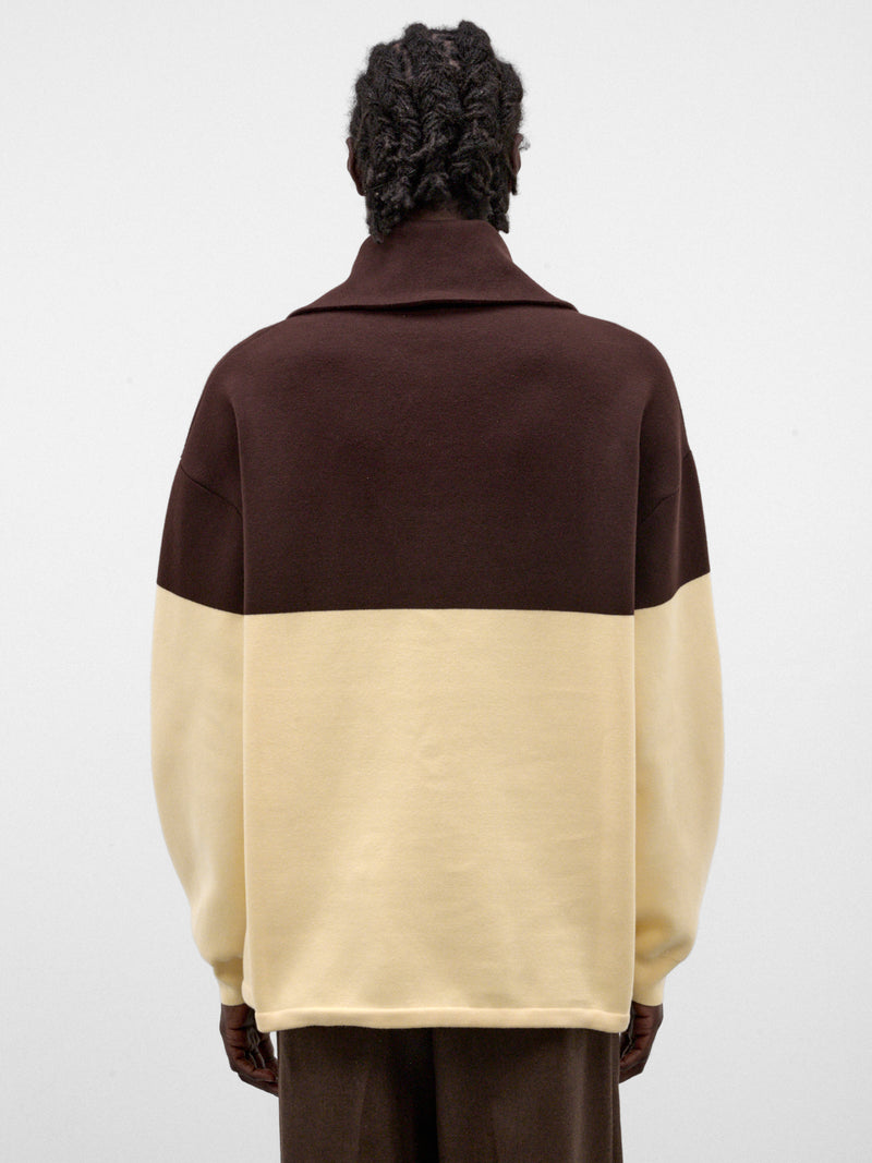 Two-Tone Cotton Half-Zip Sweater (H526Y14KO9-BROWN-YELLOW)