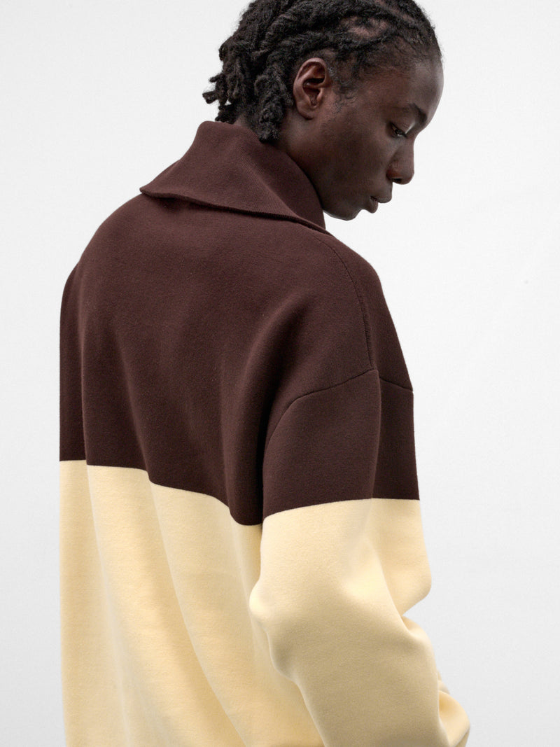 Two-Tone Cotton Half-Zip Sweater (H526Y14KO9-BROWN-YELLOW)