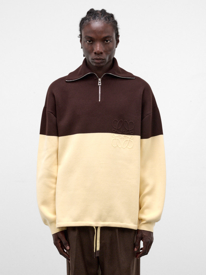 Two-Tone Cotton Half-Zip Sweater (H526Y14KO9-BROWN-YELLOW)