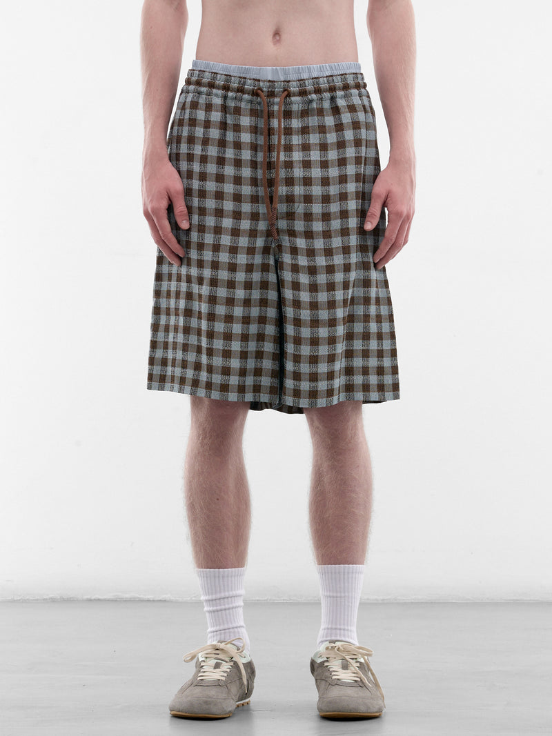 Brown Check Linen Shorts (H526Y1AX15-BLUE-BROWN)