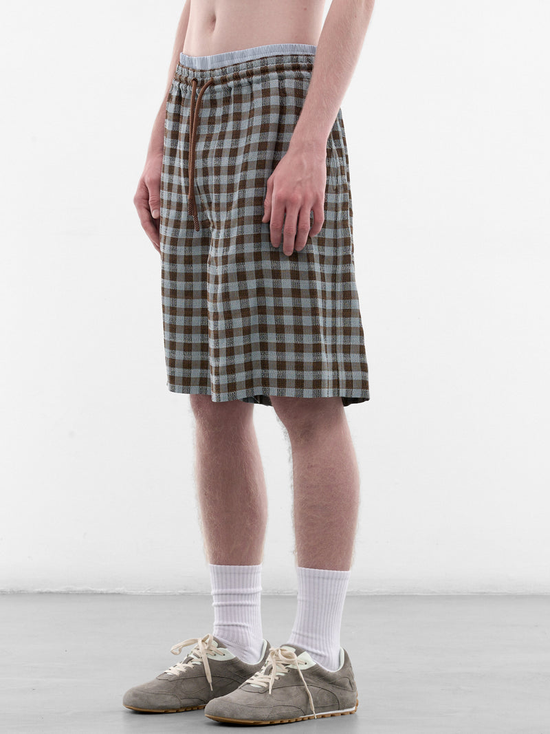 Brown Check Linen Shorts (H526Y1AX15-BLUE-BROWN)