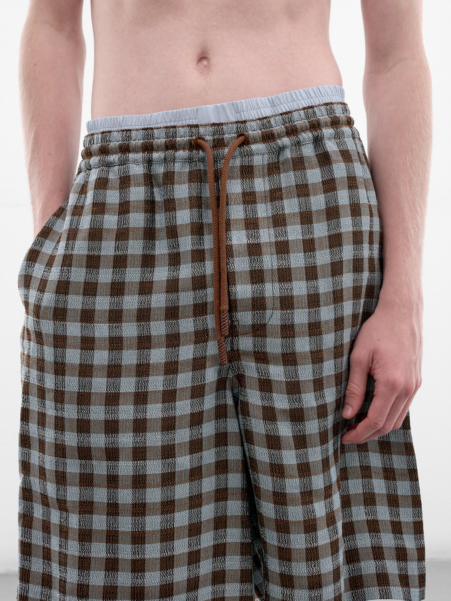 Brown Check Linen Shorts (H526Y1AX15-BLUE-BROWN)