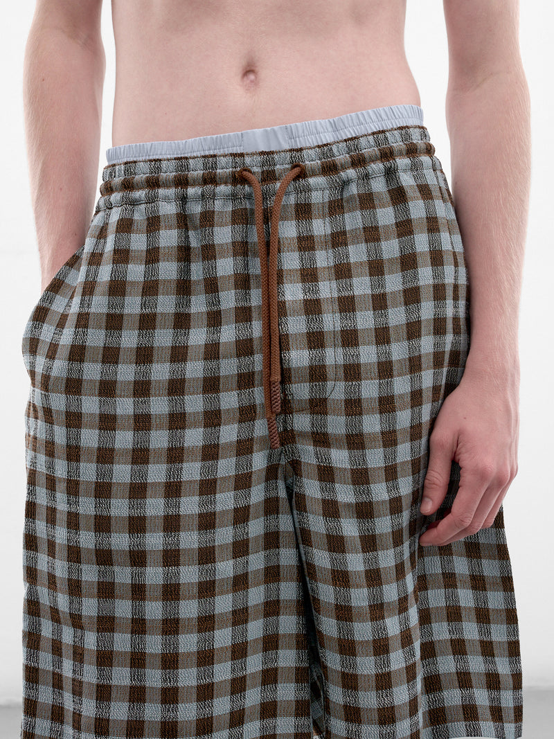 Brown Check Linen Shorts (H526Y1AX15-BLUE-BROWN)