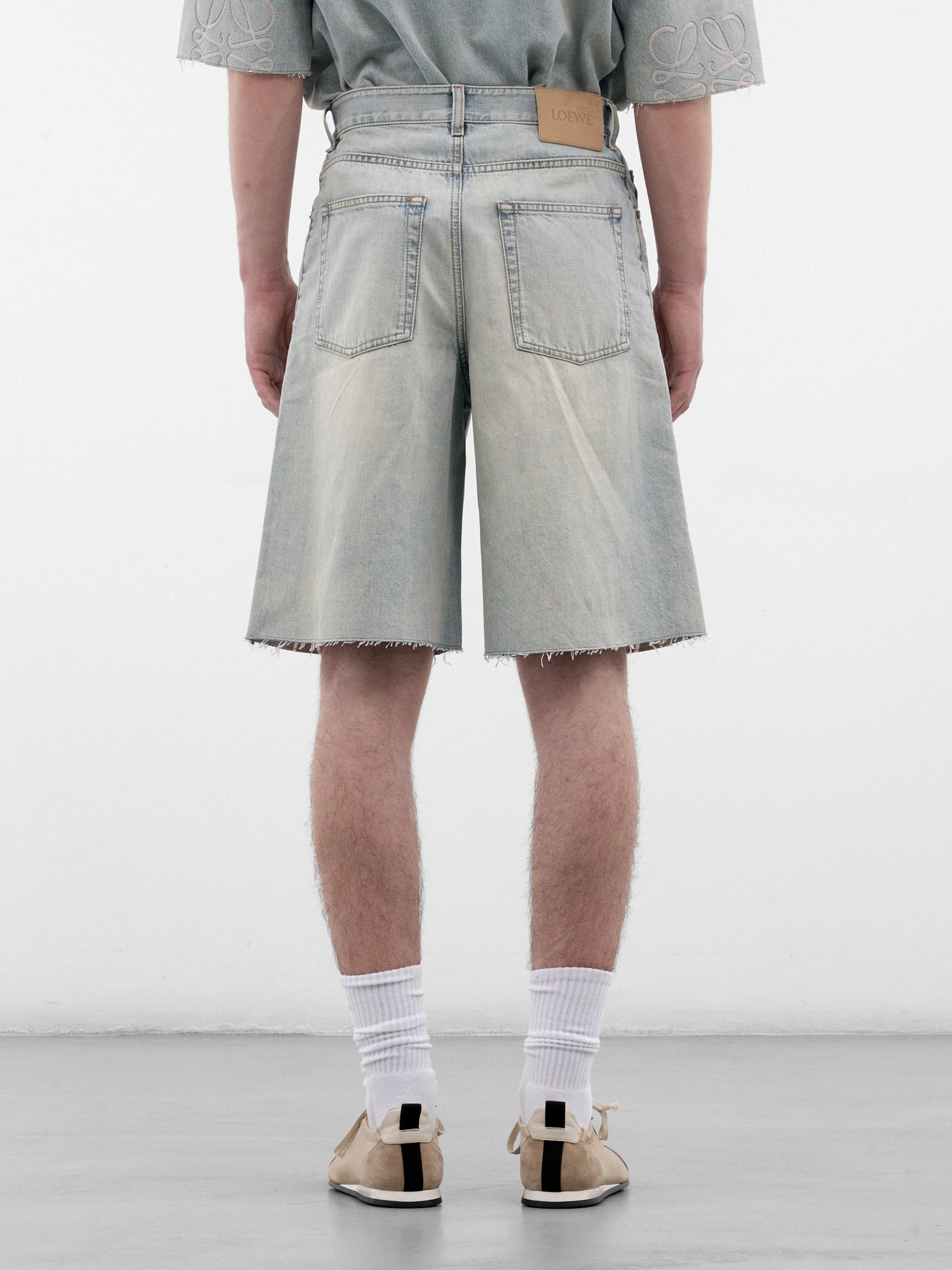 Blue Logo Embroidered Denim Shorts (H526Y1GW11-WASHED-BLUE)