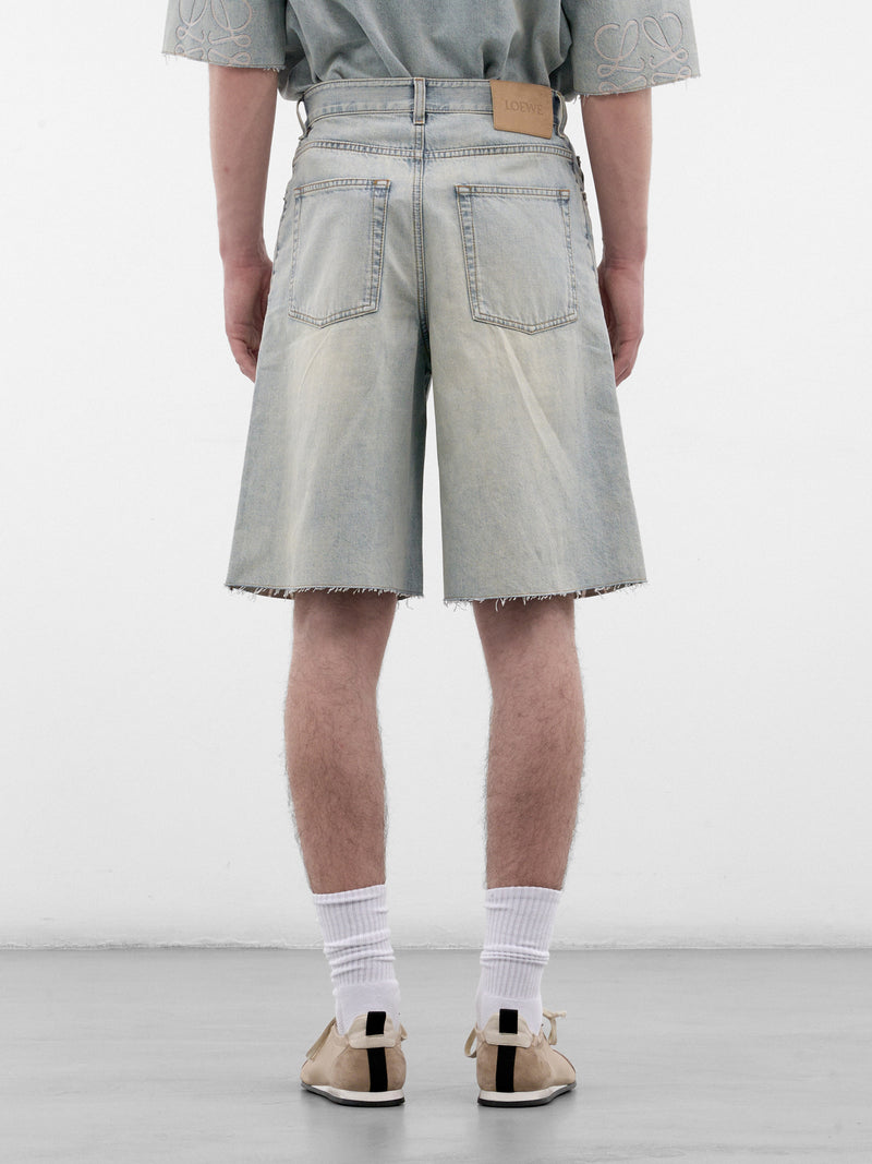 Blue Logo Embroidered Denim Shorts (H526Y1GW11-WASHED-BLUE)