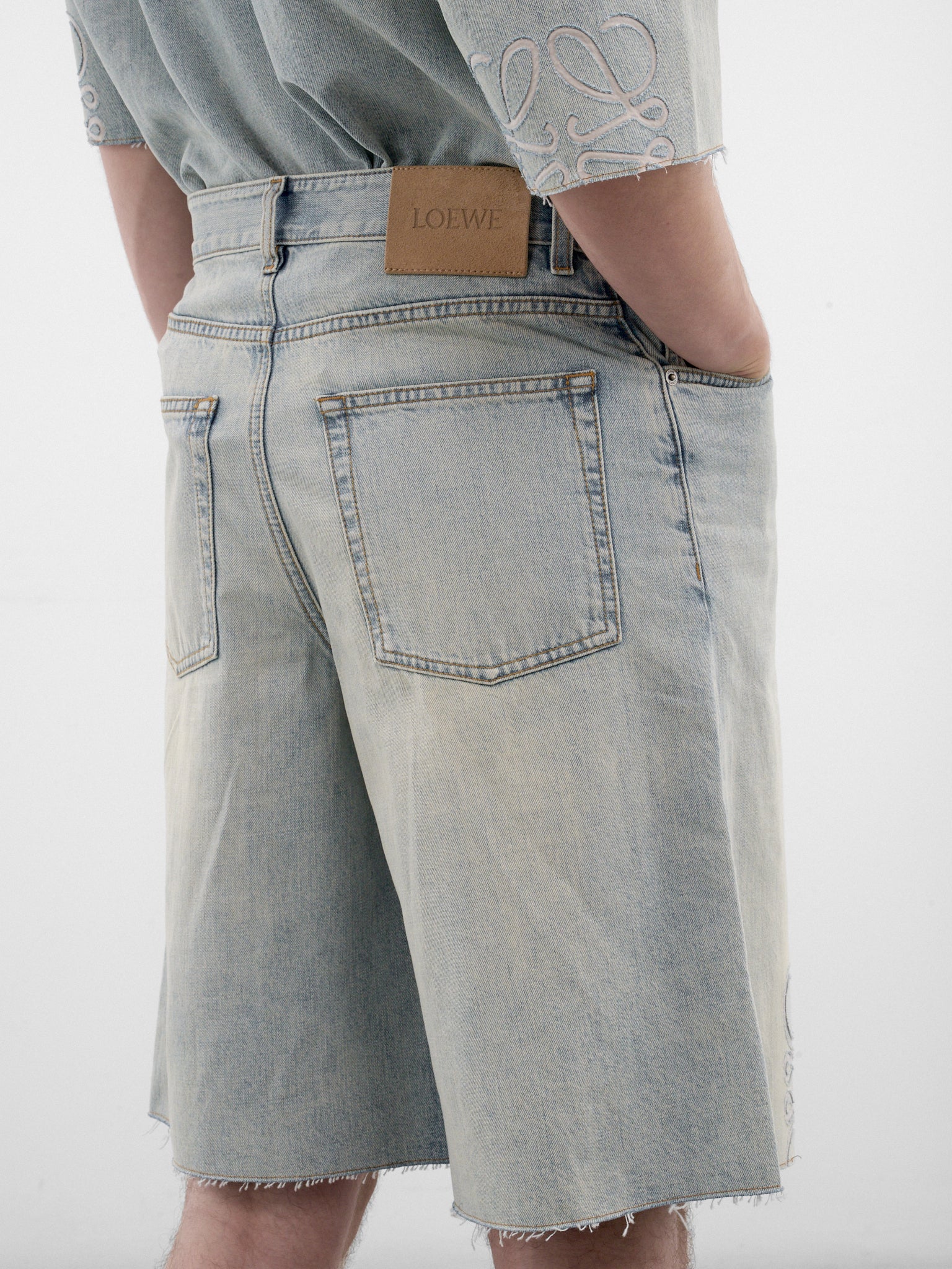 Blue Logo Embroidered Denim Shorts (H526Y1GW11-WASHED-BLUE)