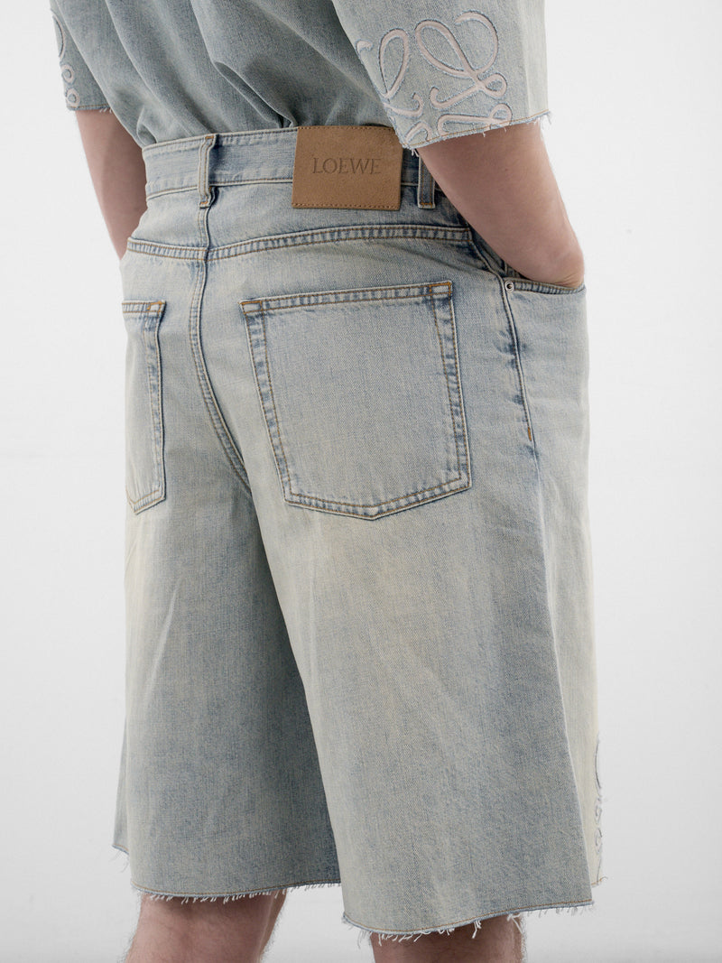 Blue Logo Embroidered Denim Shorts (H526Y1GW11-WASHED-BLUE)
