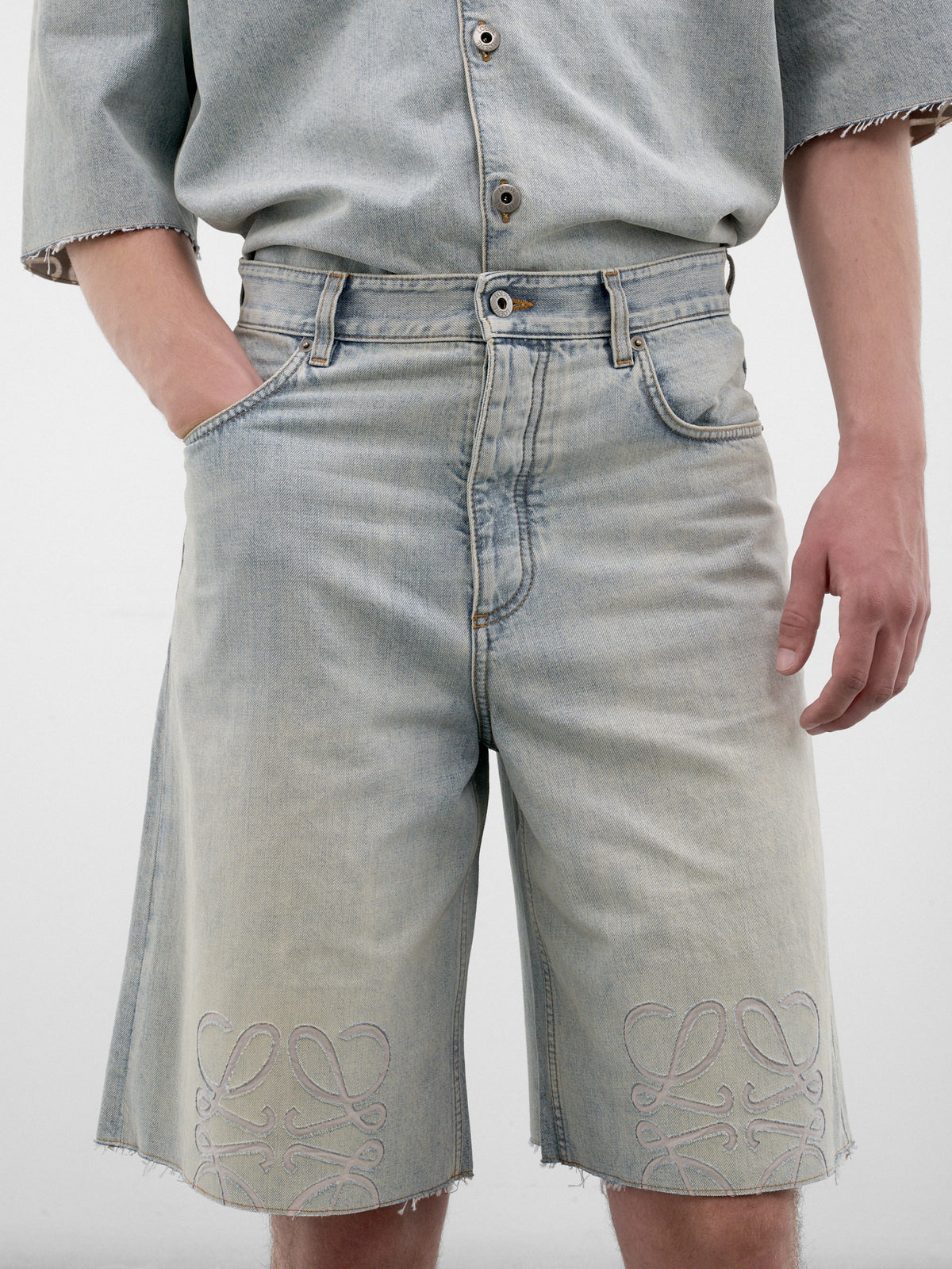 Blue Logo Embroidered Denim Shorts (H526Y1GW11-WASHED-BLUE)