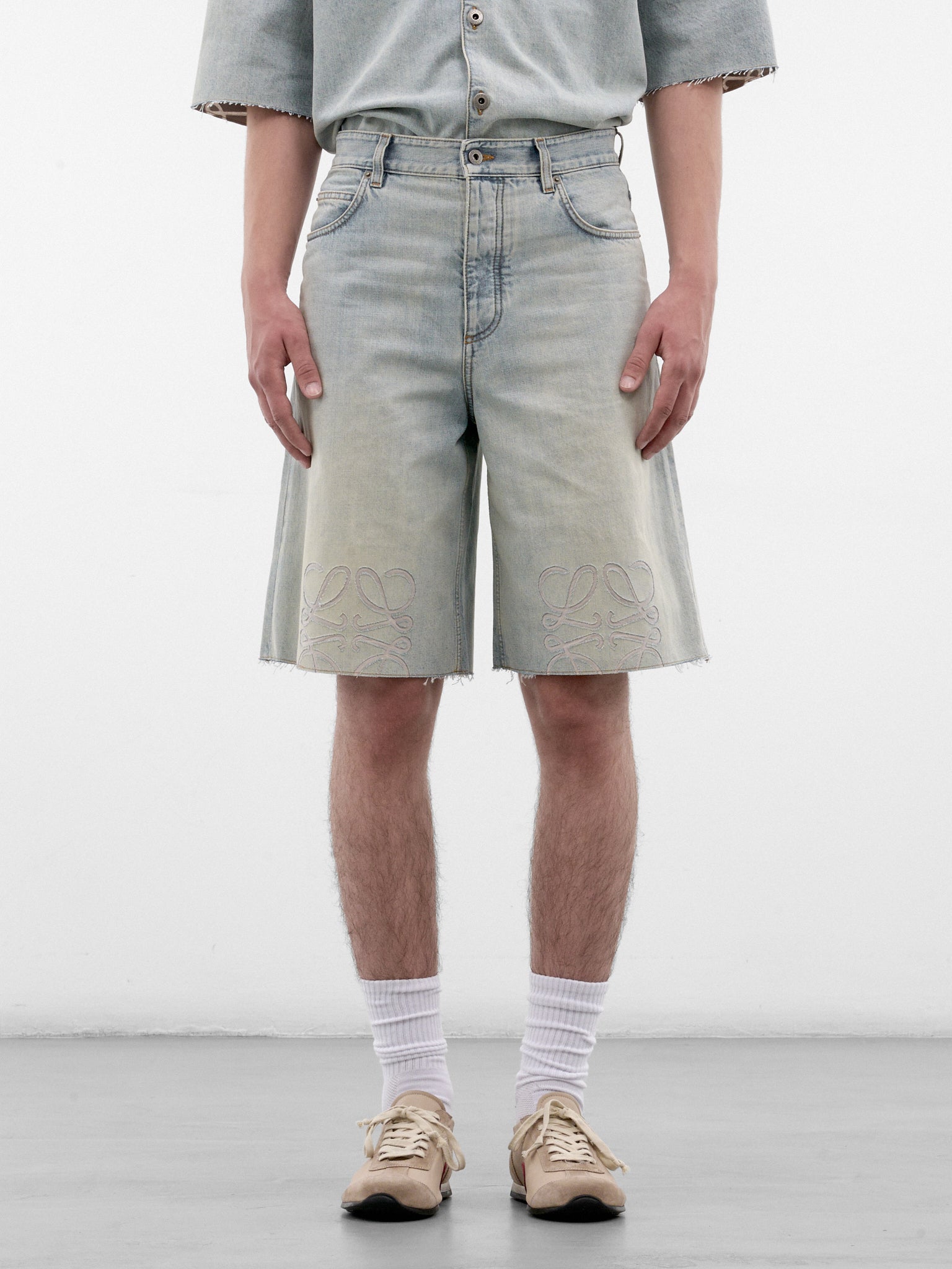Blue Logo Embroidered Denim Shorts (H526Y1GW11-WASHED-BLUE)