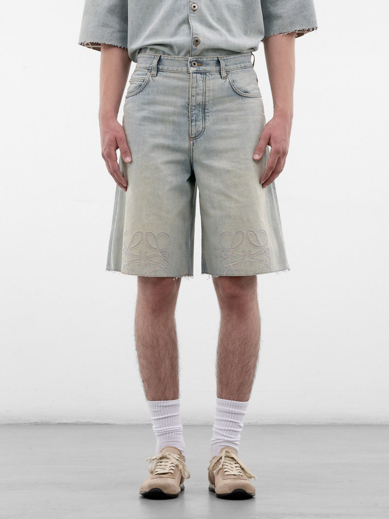 Blue Logo Embroidered Denim Shorts (H526Y1GW11-WASHED-BLUE)