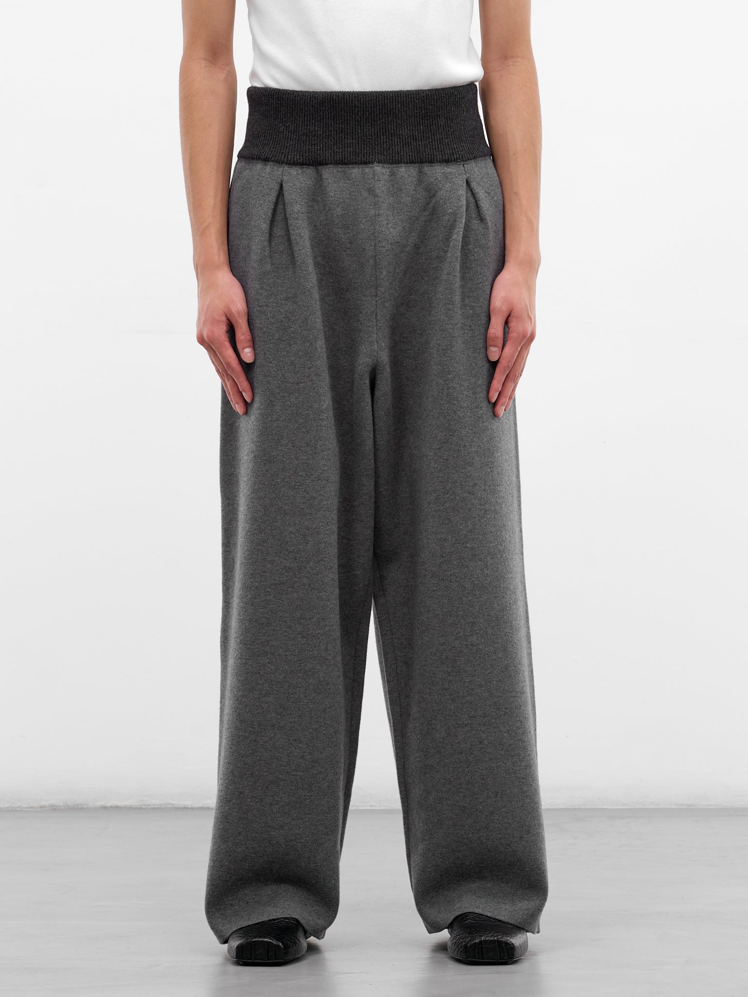 Gray Wool Ribbed Waistband Trousers (H526Y1MK23-GREY-MELANGE)