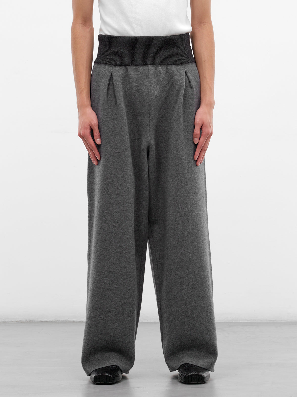 Gray Wool Ribbed Waistband Trousers (H526Y1MK23-GREY-MELANGE)