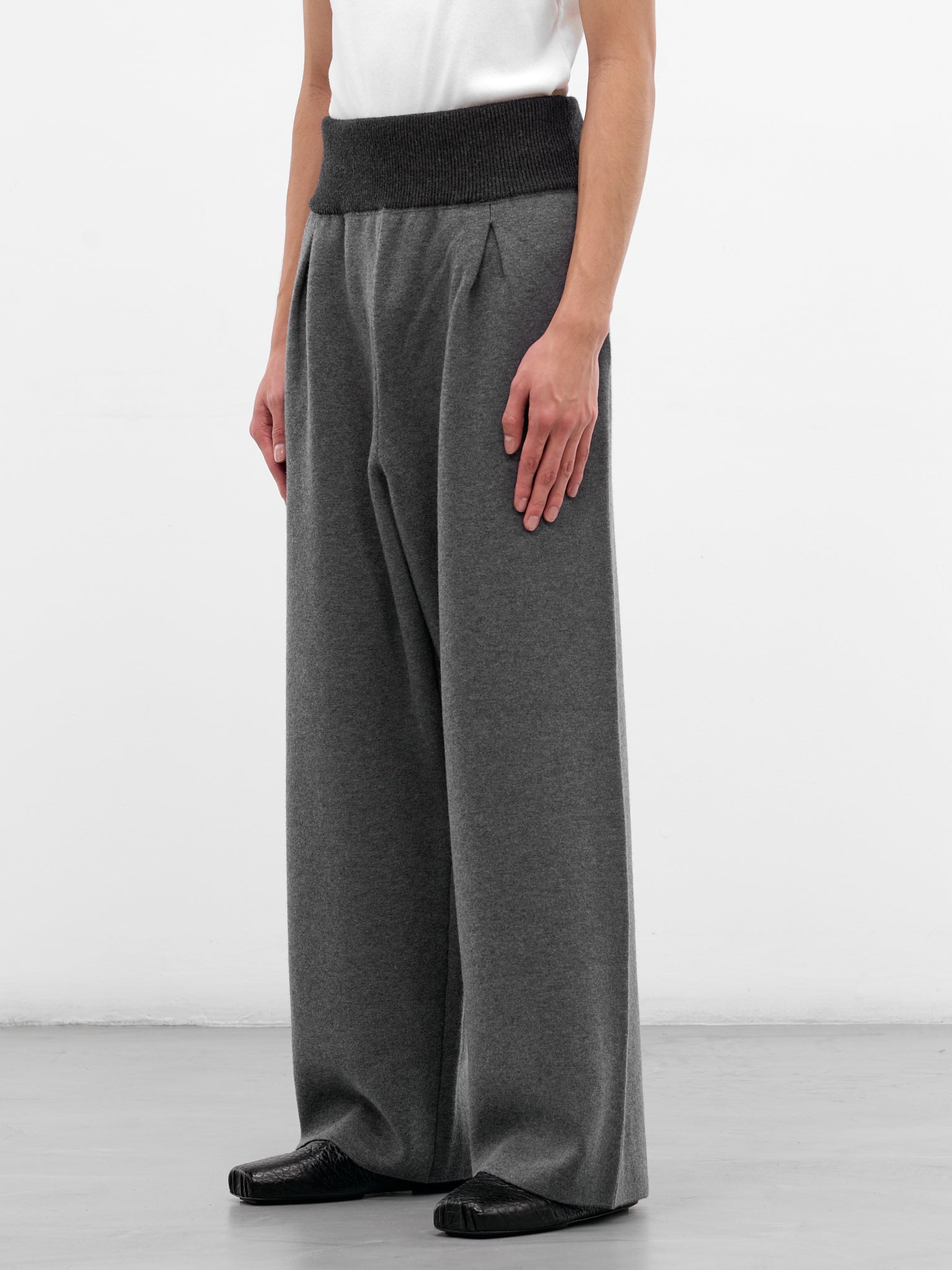 Gray Wool Ribbed Waistband Trousers (H526Y1MK23-GREY-MELANGE)