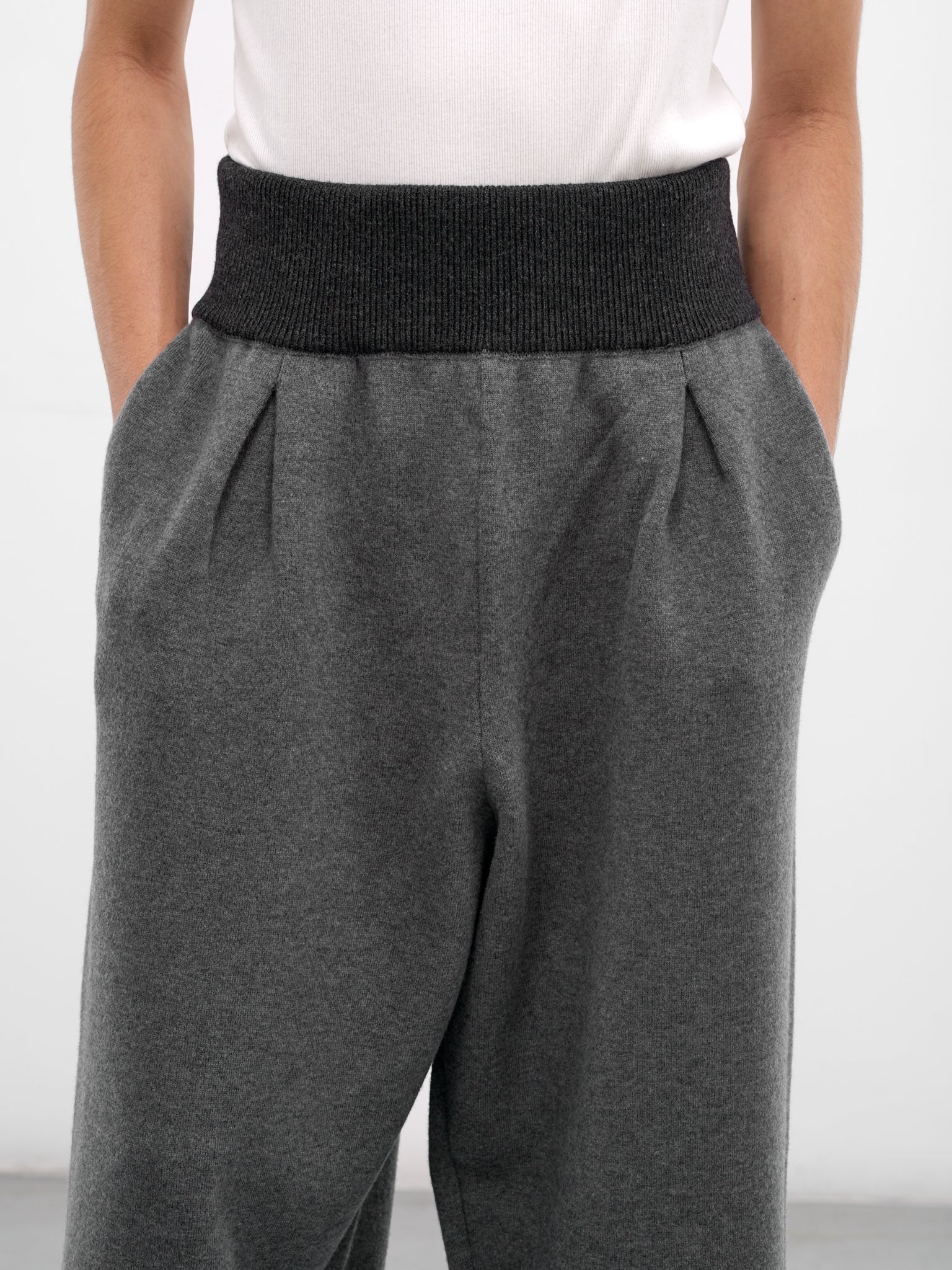 Gray Wool Ribbed Waistband Trousers (H526Y1MK23-GREY-MELANGE)