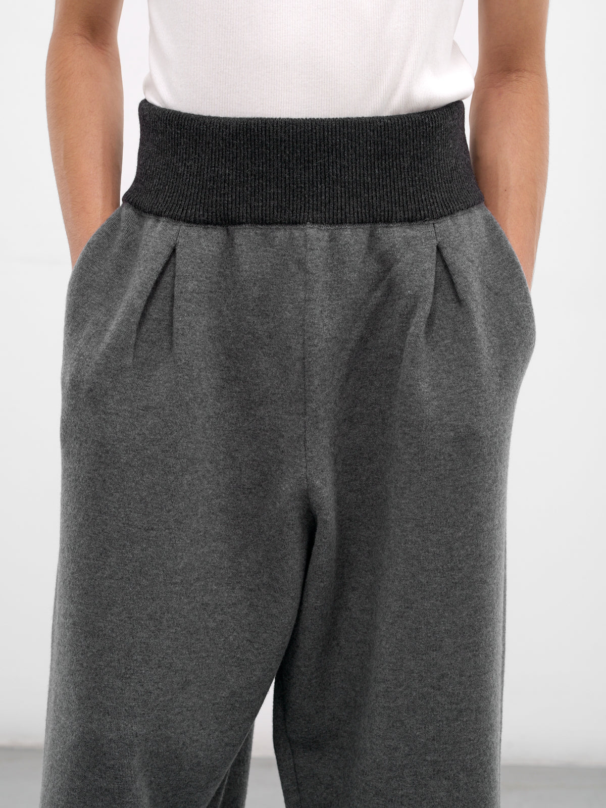 Gray Wool Ribbed Waistband Trousers (H526Y1MK23-GREY-MELANGE)