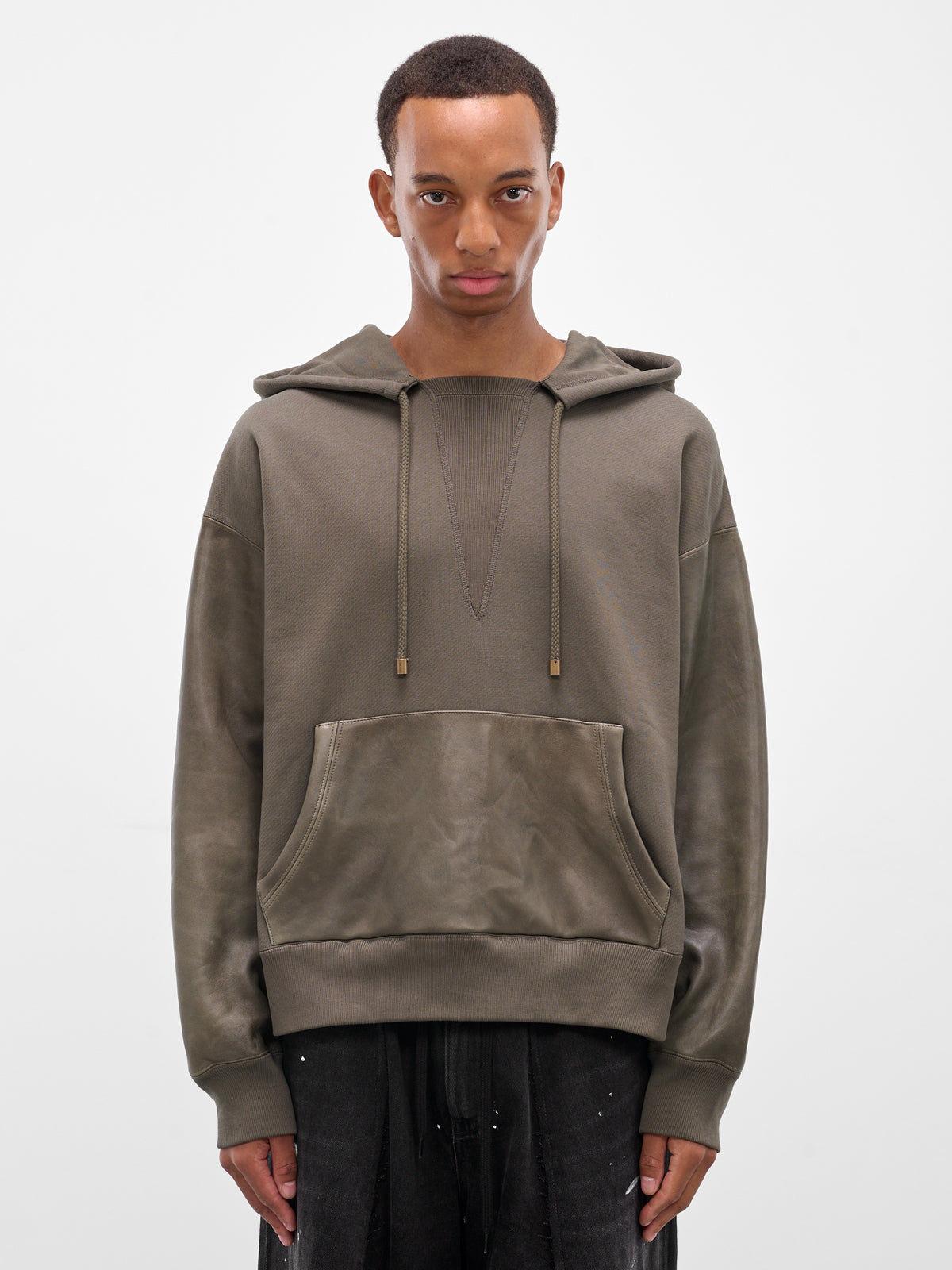 Gray Hybrid Lambskin Cotton Hoodie (H526Y25X66-4160-KHAKI-GREEN)
