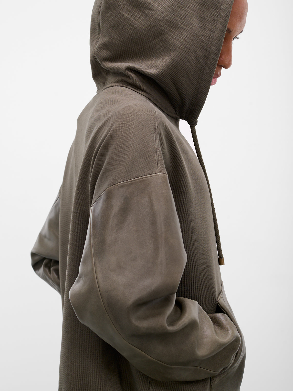 Gray Hybrid Lambskin Cotton Hoodie (H526Y25X66-4160-KHAKI-GREEN)