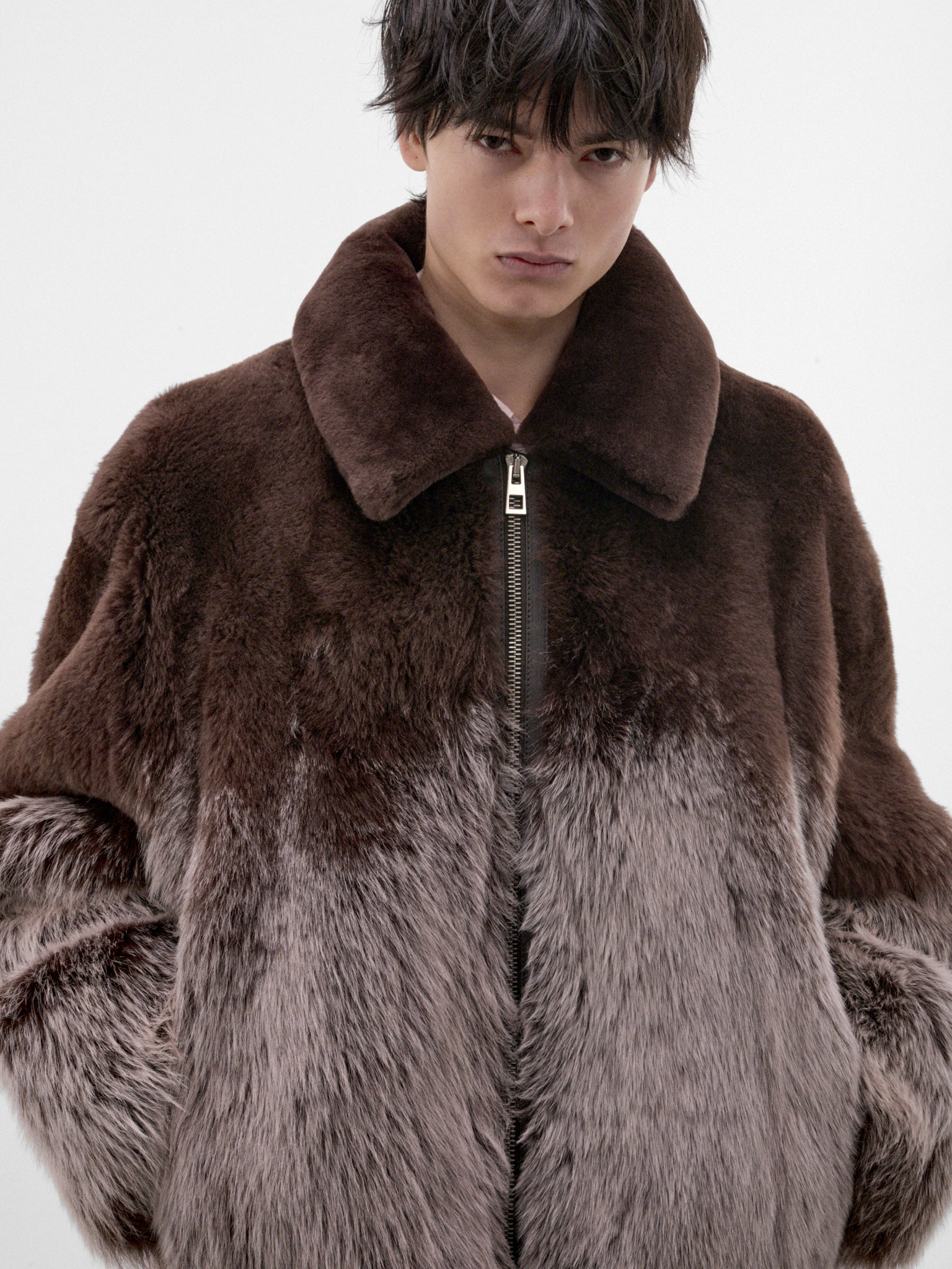 Brown Gradient Shearling Jacket (H526Y2SL76-DARK-BROWN)