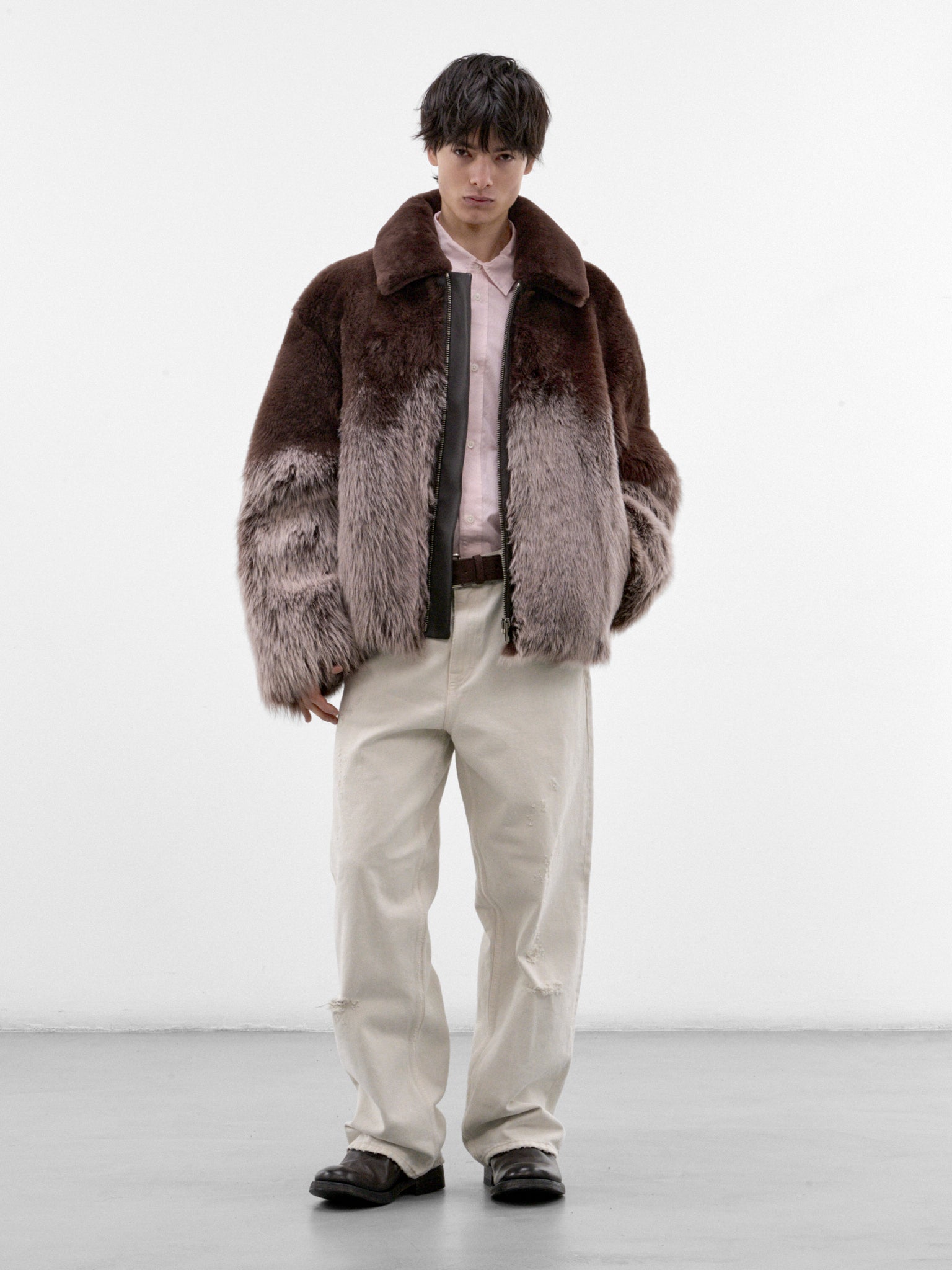 Brown Gradient Shearling Jacket (H526Y2SL76-DARK-BROWN)