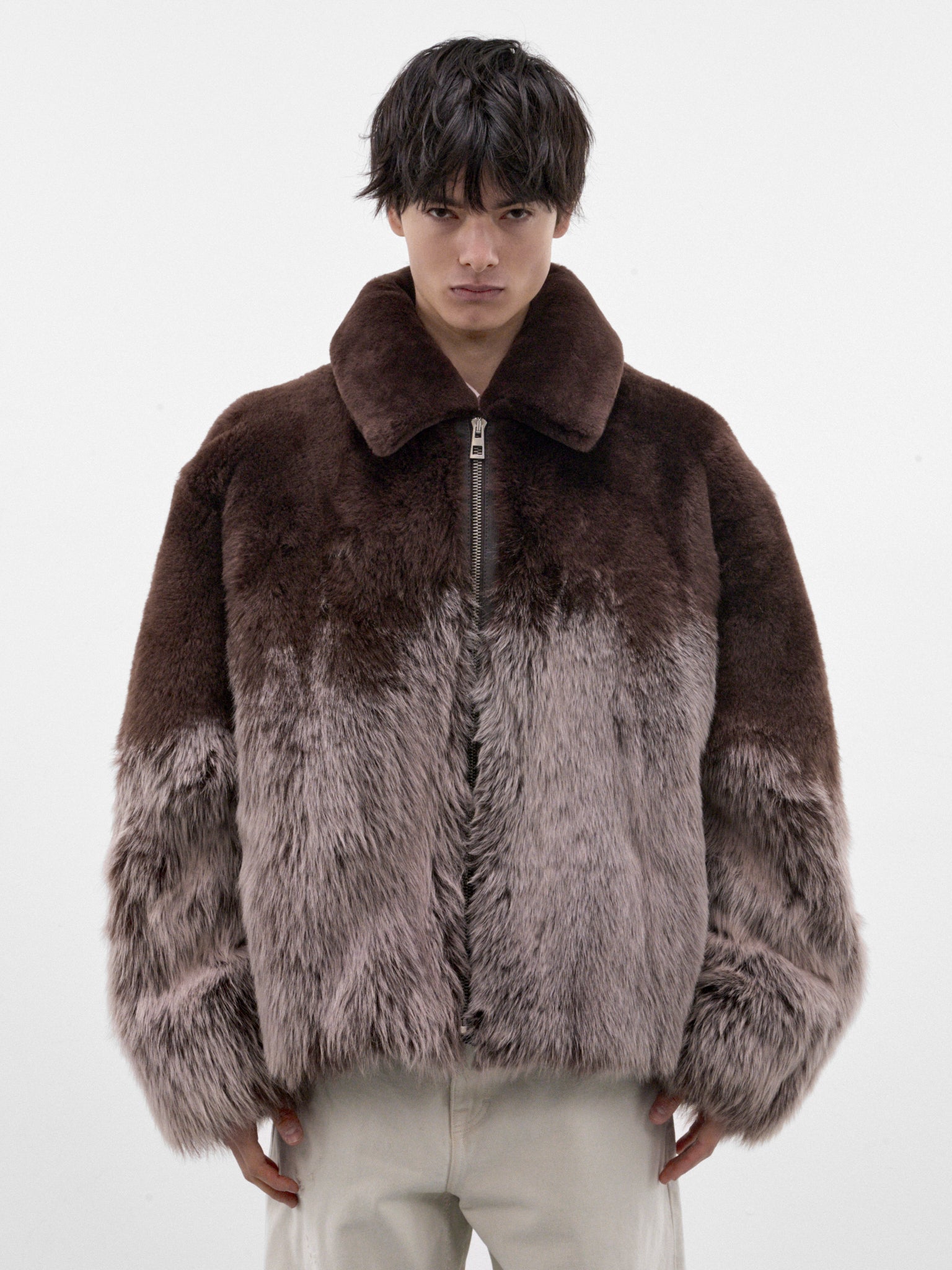 Brown Gradient Shearling Jacket (H526Y2SL76-DARK-BROWN)