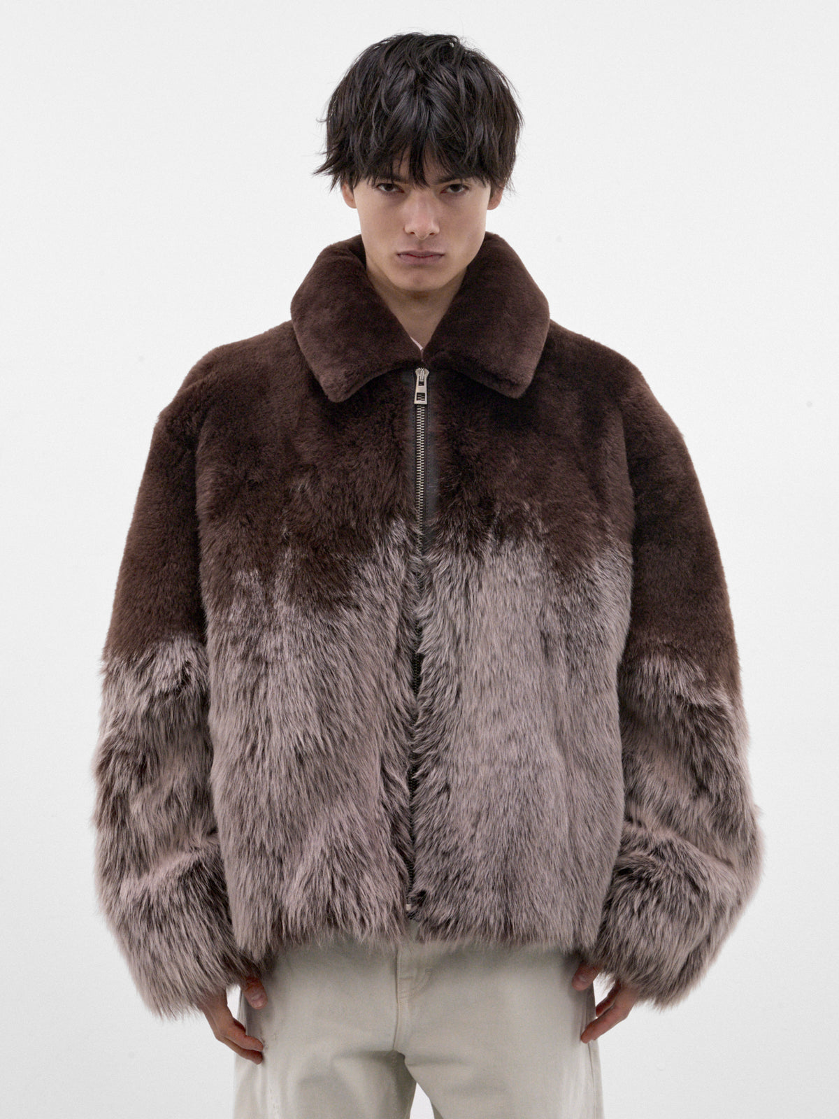 Brown Gradient Shearling Jacket (H526Y2SL76-DARK-BROWN)