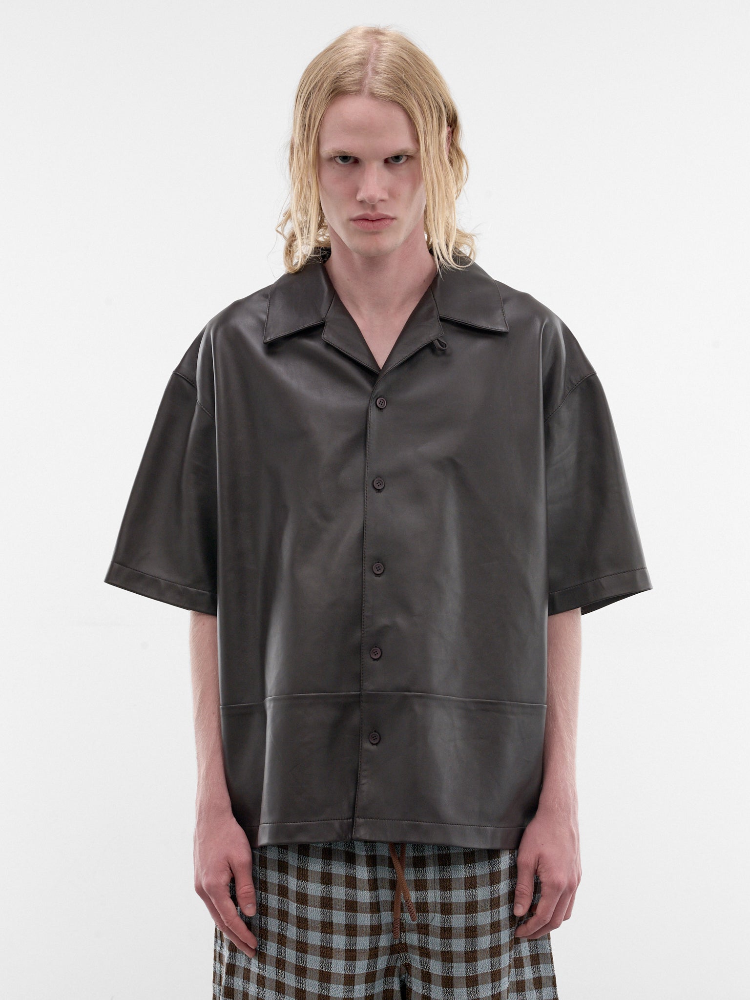 Brown Nappa Lambskin Boxy Shirt (H526Y31L69-DARK-BROWN)