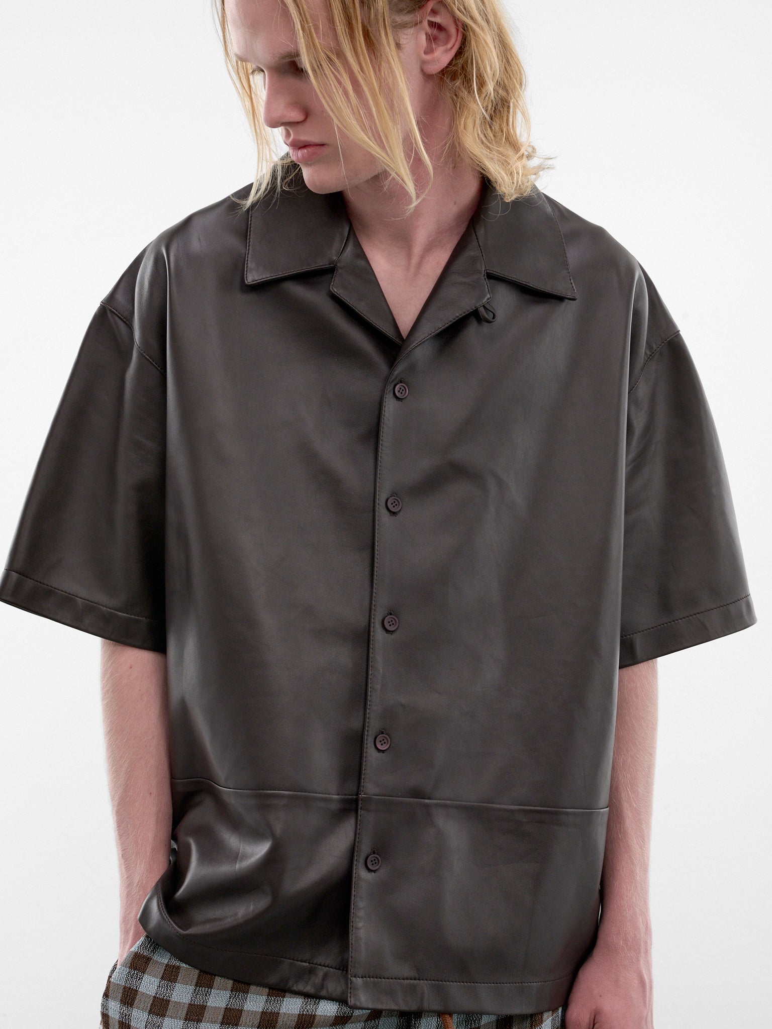 Brown Nappa Lambskin Boxy Shirt (H526Y31L69-DARK-BROWN)
