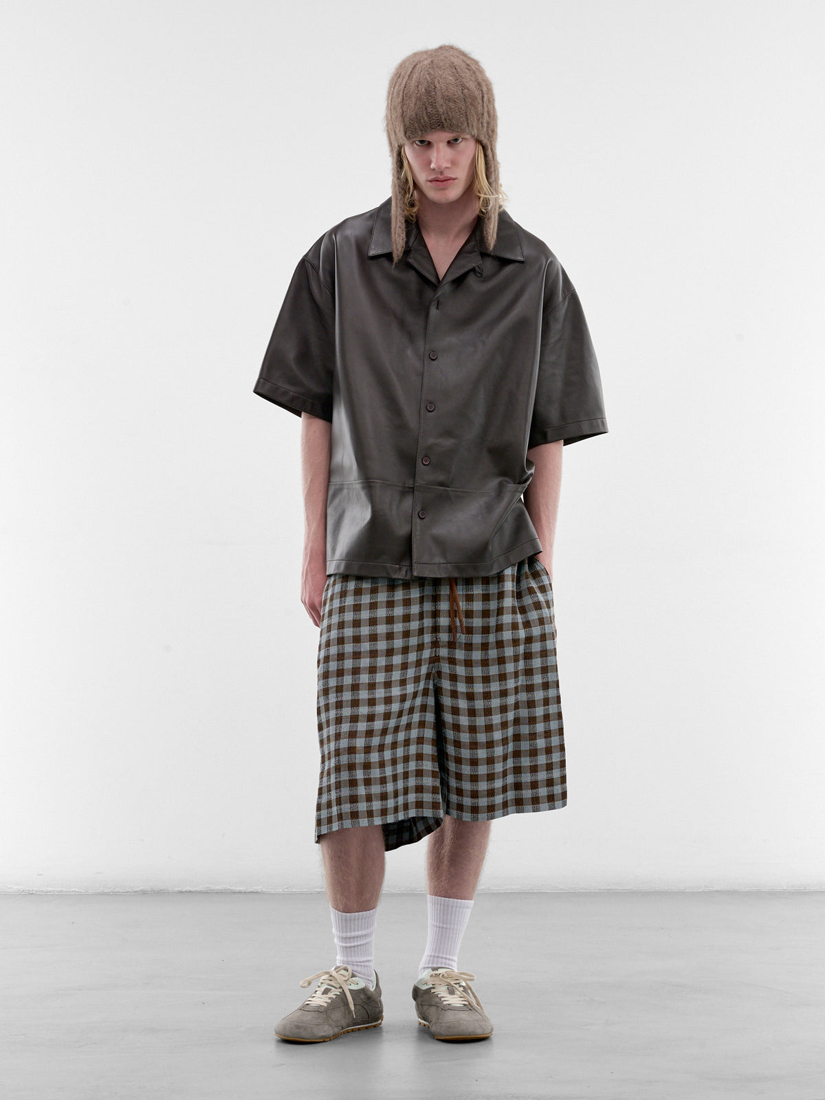 Brown Nappa Lambskin Boxy Shirt (H526Y31L69-DARK-BROWN)