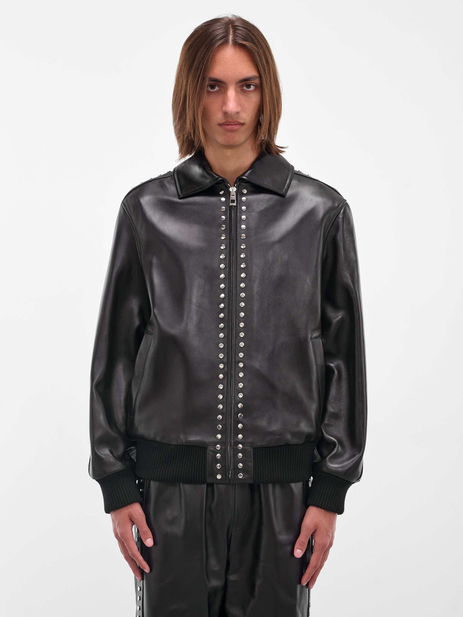 Black Studded Lambskin Zip Jacket (H526Y34L62-1100-BLACK)