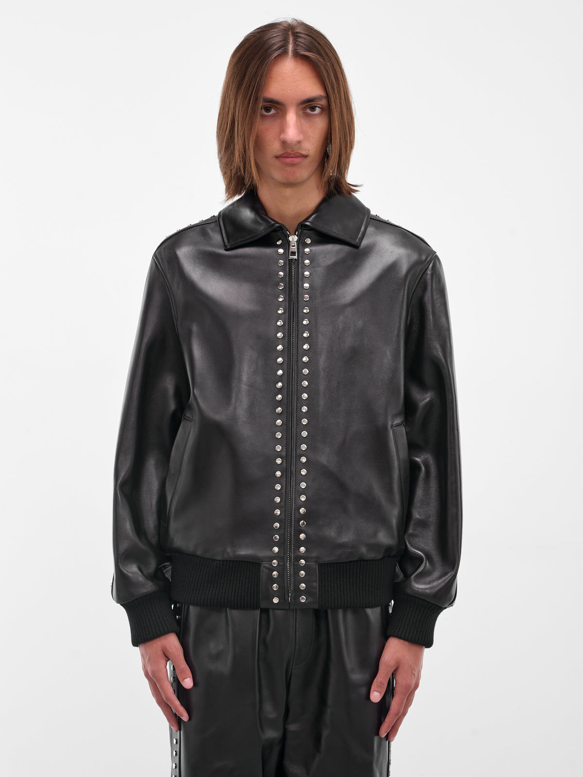 Black Studded Lambskin Zip Jacket (H526Y34L62-1100-BLACK)