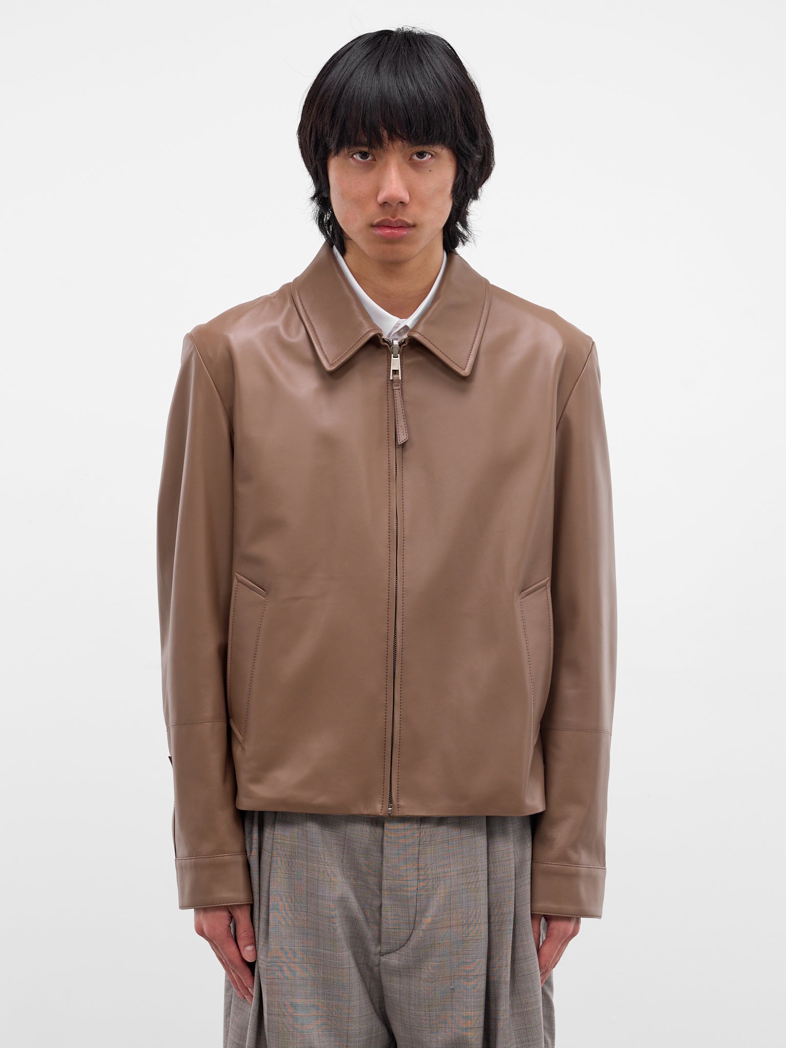 Taupe Lambskin Nappa Zip Jacket (H526Y34LAX-TAUPE)