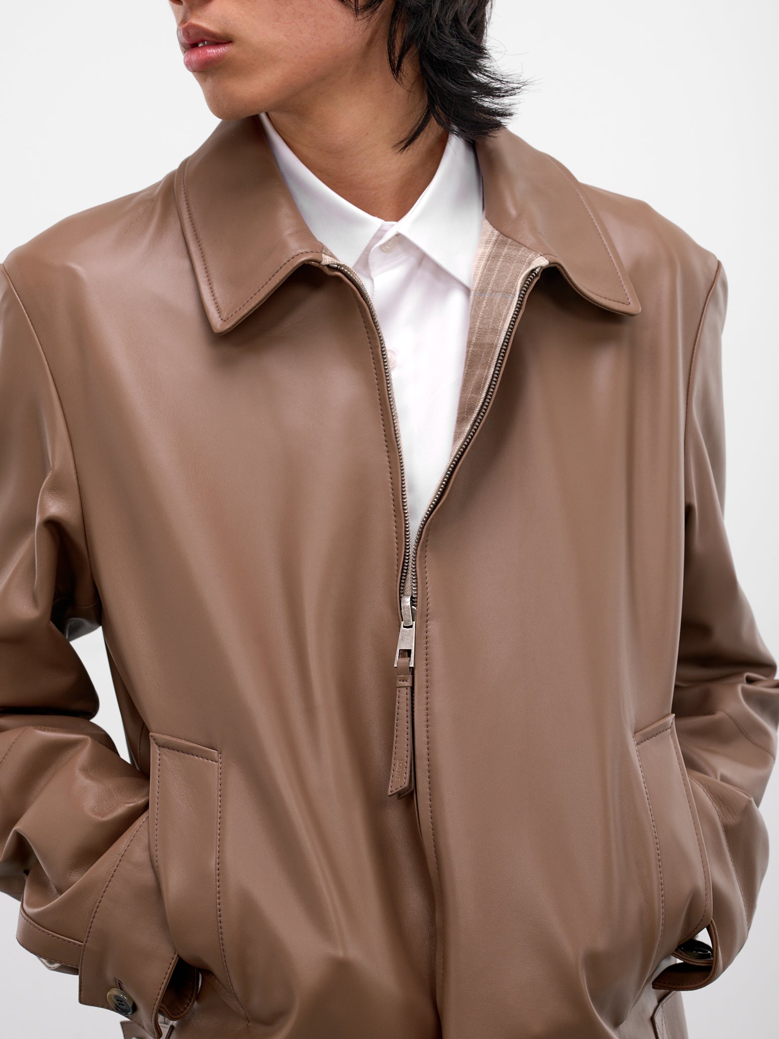 Taupe Lambskin Nappa Zip Jacket (H526Y34LAX-TAUPE)