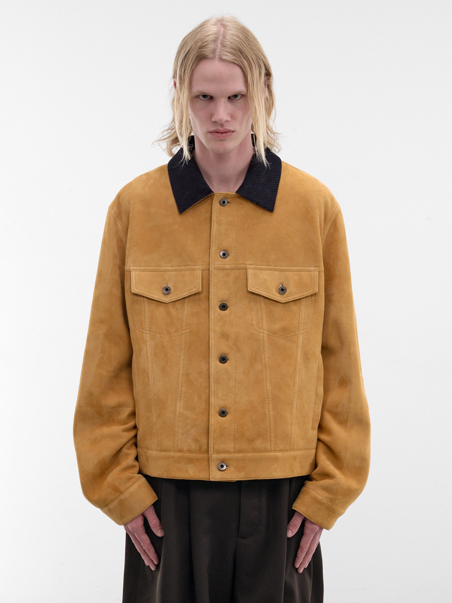 Camel Suede Goatskin Trucker Jacket (H526Y34LBN-CAMEL)