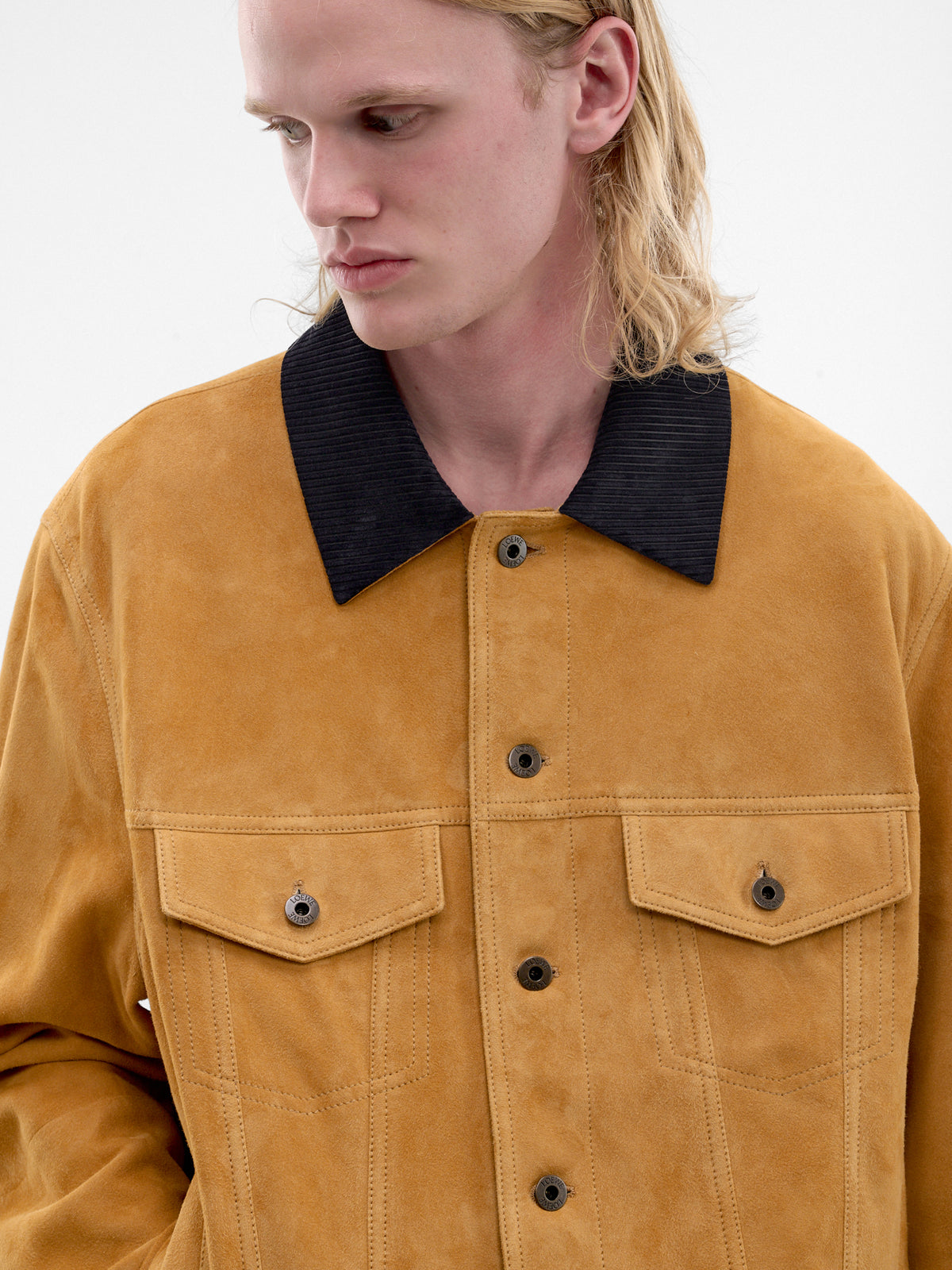 Camel Suede Goatskin Trucker Jacket (H526Y34LBN-CAMEL)