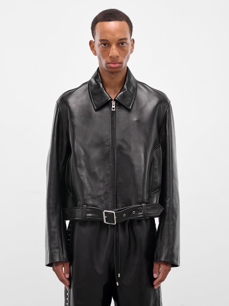 Black Lambskin Cropped Zip Jacket (H526Y34L92-1100-BLACK)