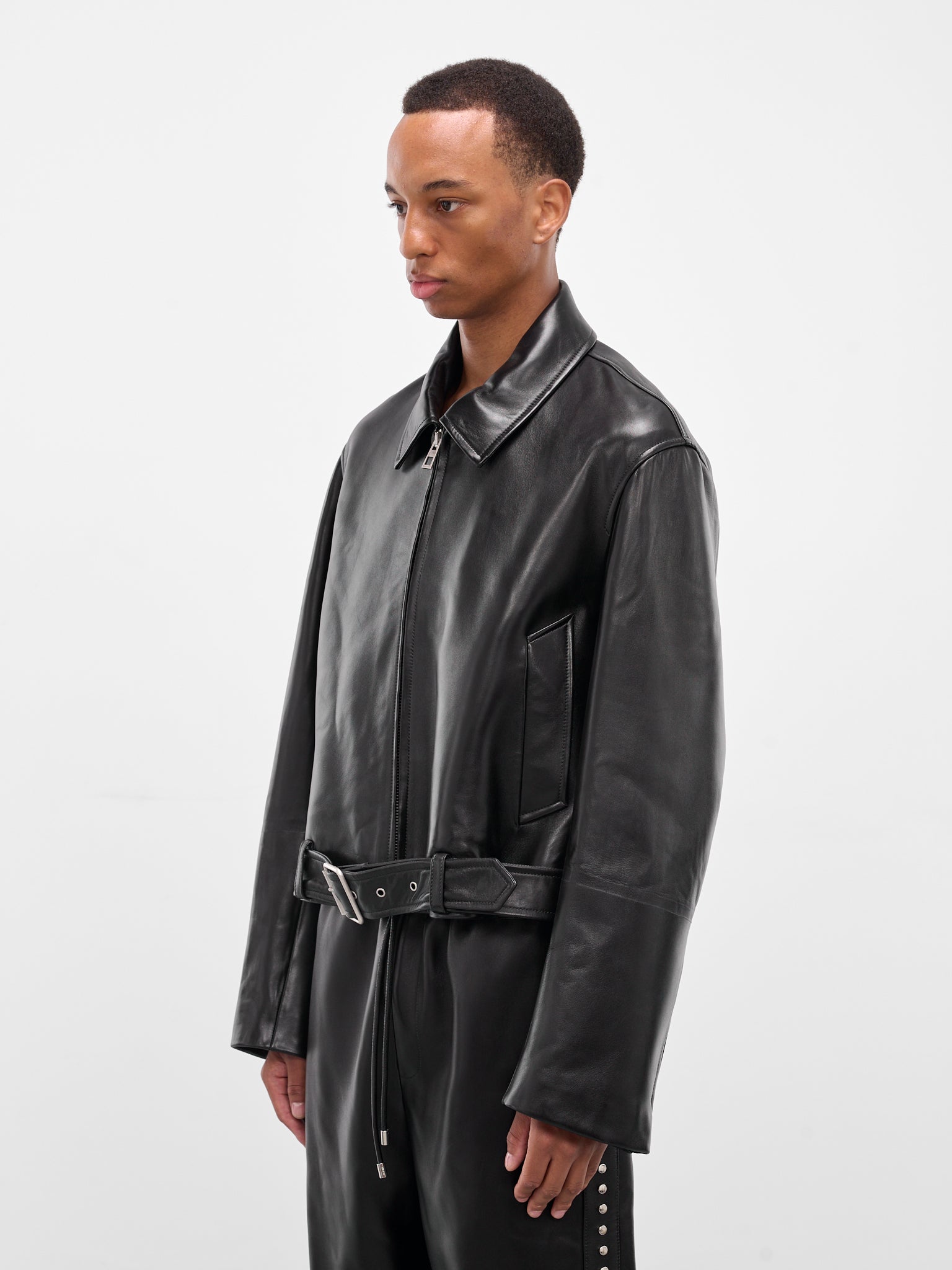 Black Lambskin Cropped Zip Jacket (H526Y34L92-1100-BLACK)