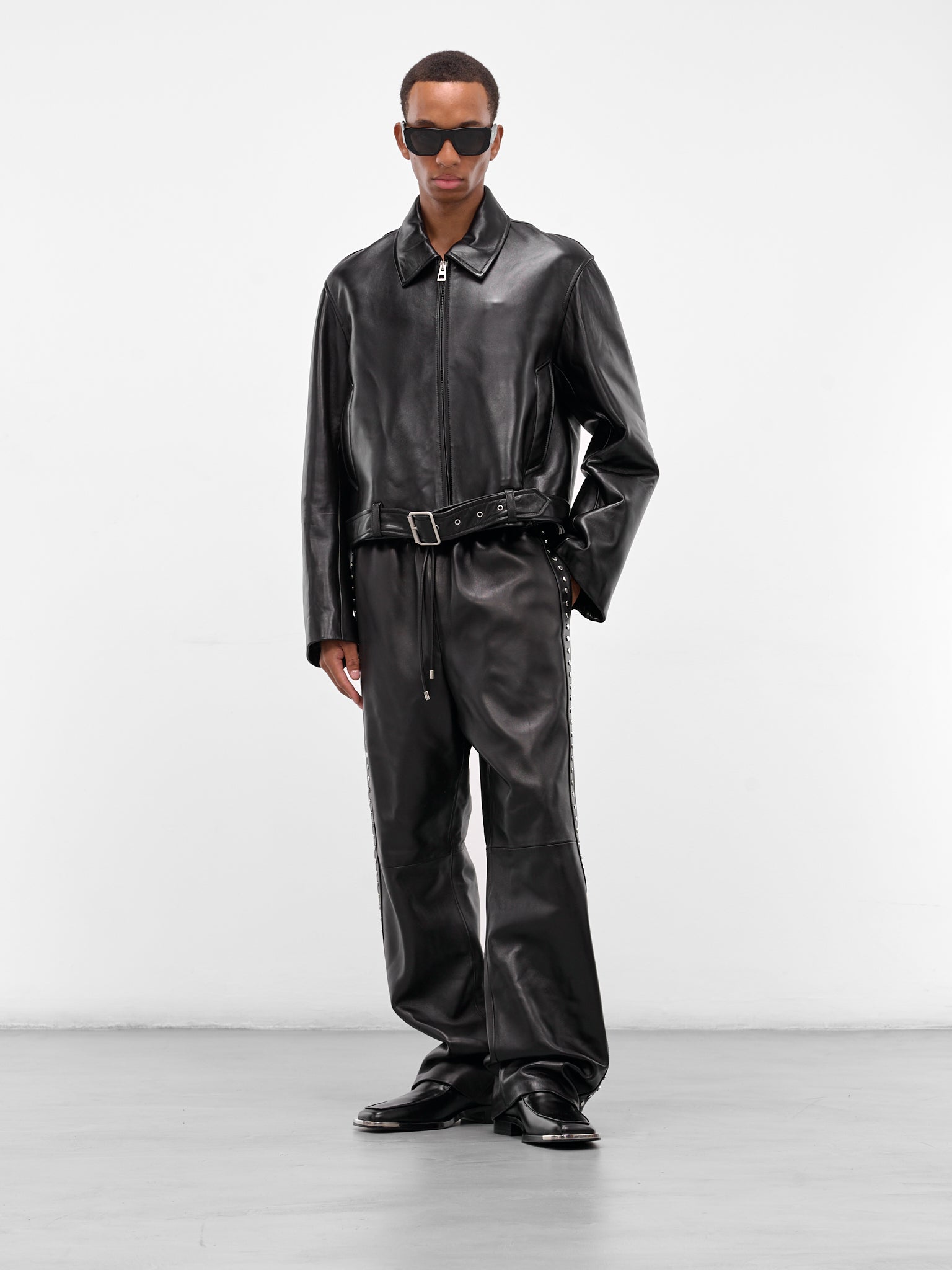 Black Lambskin Cropped Zip Jacket (H526Y34L92-1100-BLACK)