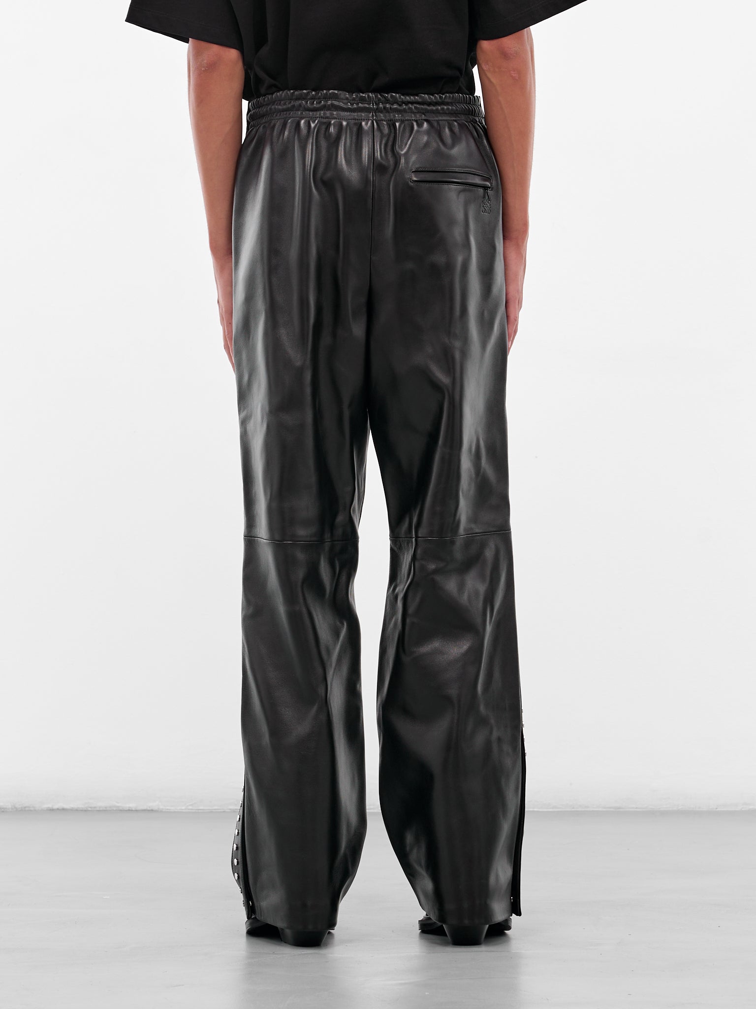 Black Studded Lambskin Elasticated Pants (H526Y54L71-1100-BLACK)