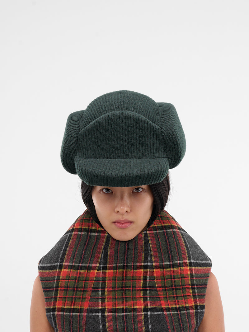 Green Sculptural Padded Knit Ushanka (HA02370-0483-FOREST-GREEN)