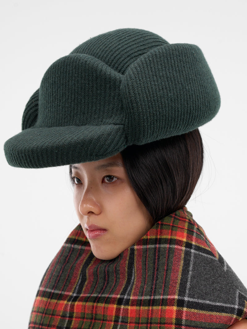 Green Sculptural Padded Knit Ushanka (HA02370-0483-FOREST-GREEN)